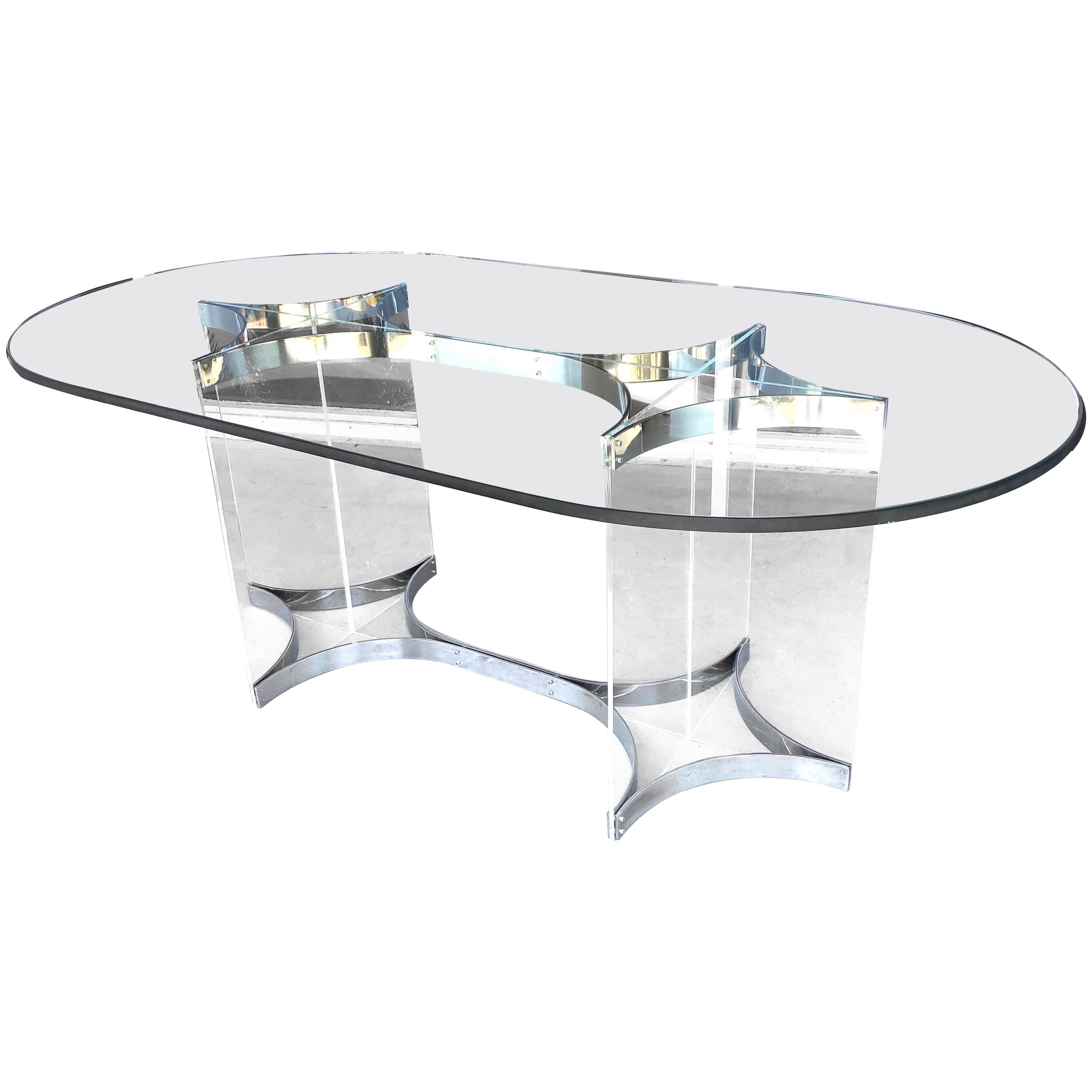 Alessandro Albrizzi Lucite, Chrome and Glass Dining Table, 1970s