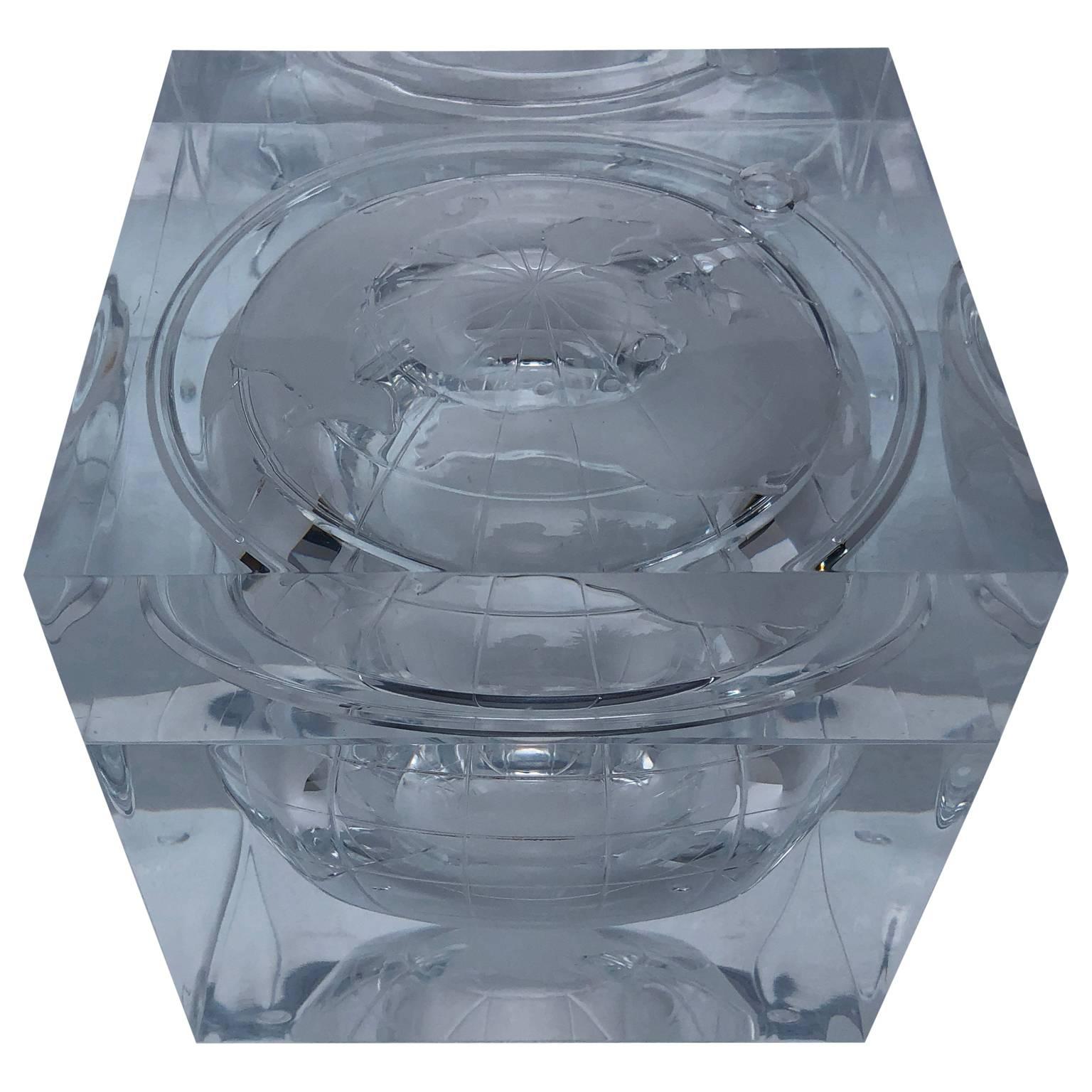 Mid-Century Modern Alessandro Albrizzi Lucite World Globe Form Ice Bucket