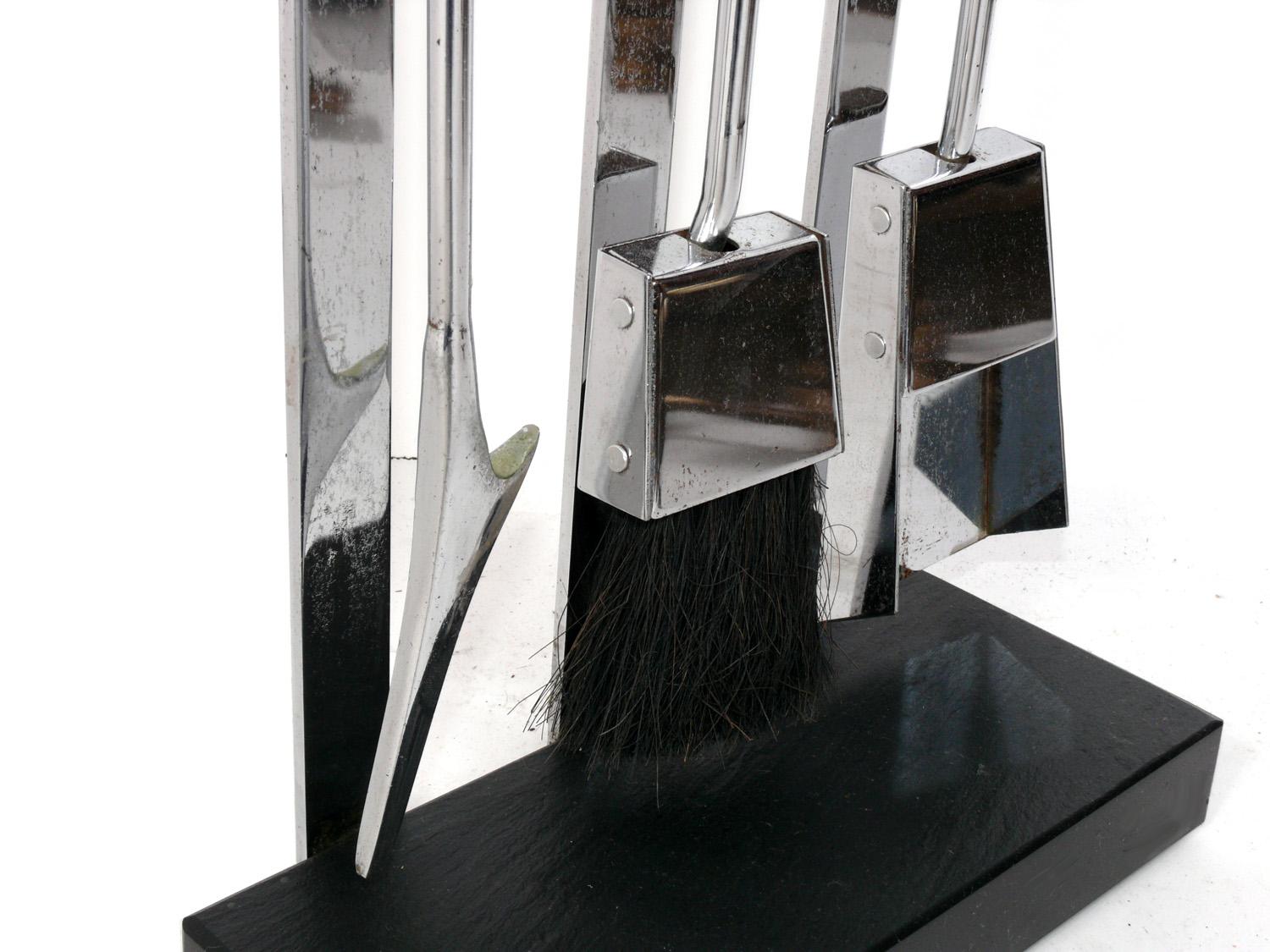 Mid-Century Modern Alessandro Albrizzi Modernist Chrome Fire Tools For Sale
