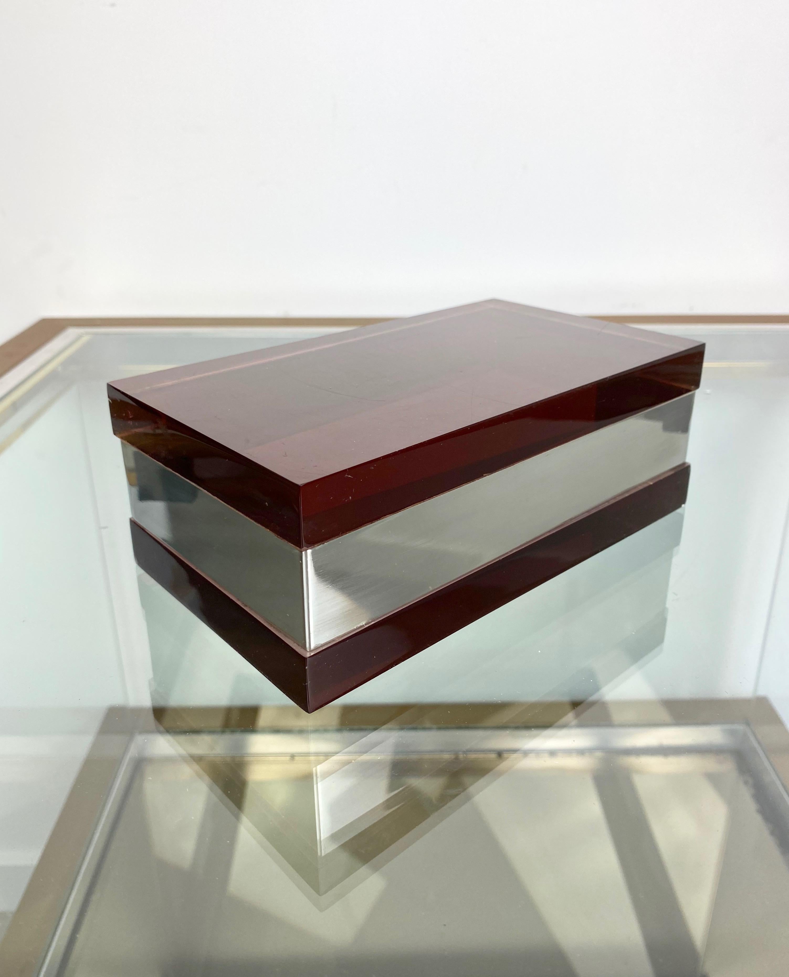 Metal Alessandro Albrizzi Rectangular Box in Purple Lucite and Chrome, Italy, 1970s For Sale