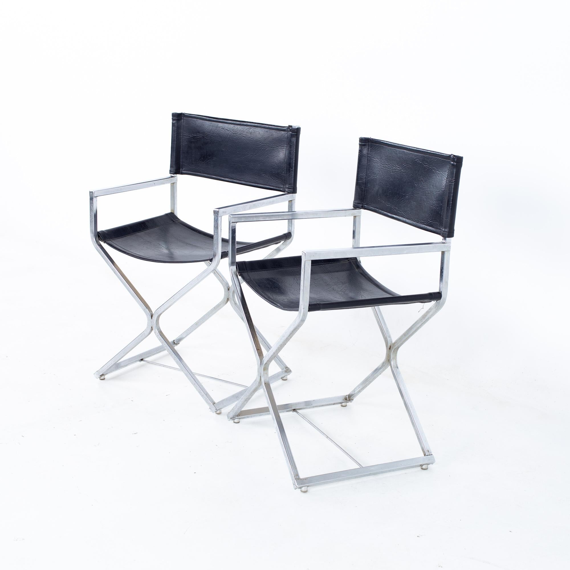 Alessandro Albrizzi Style MCM Naugahyde and Chrome Directors Chairs - Set of 6 For Sale 4