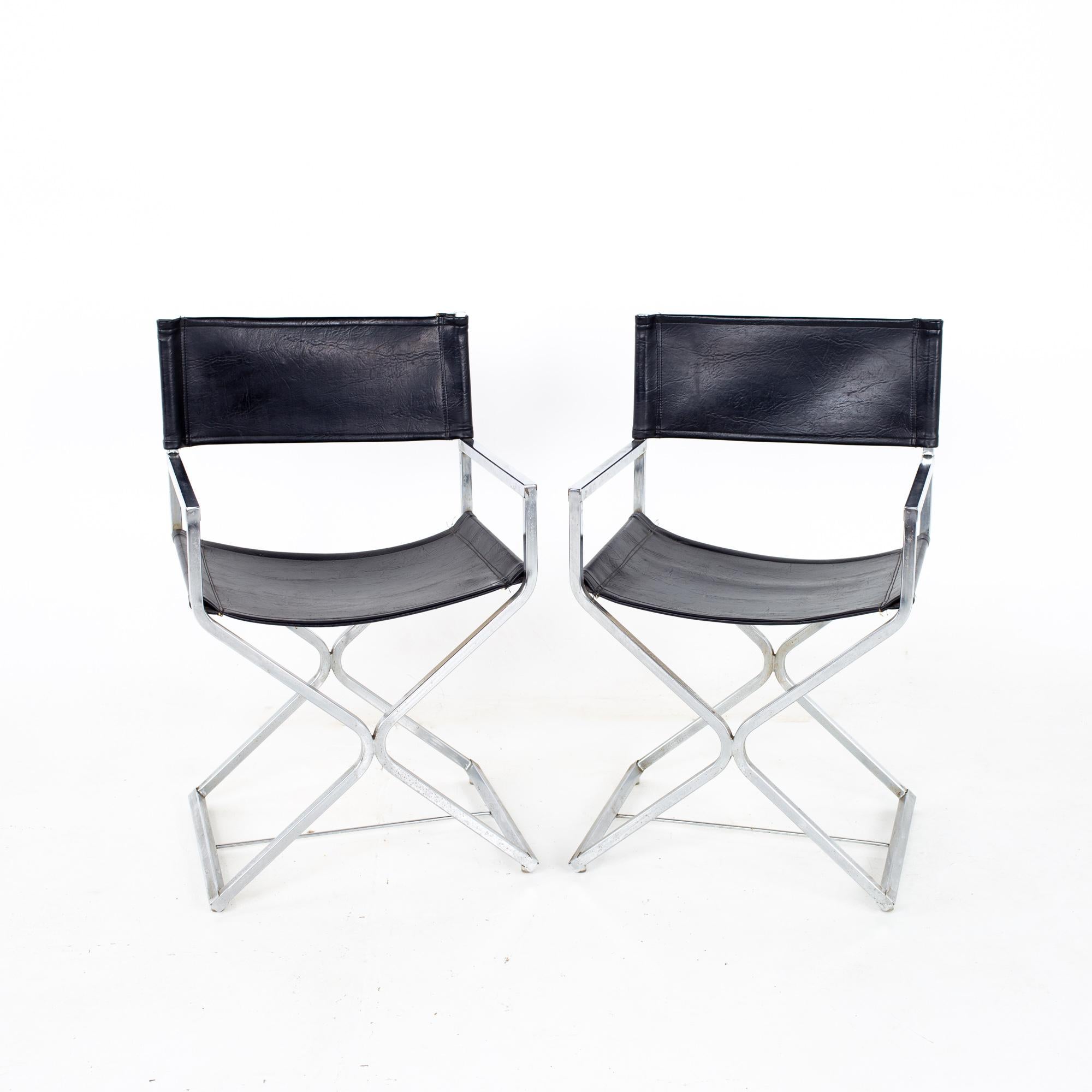 Alessandro Albrizzi Style MCM Naugahyde and Chrome Directors Chairs - Set of 6 For Sale 5