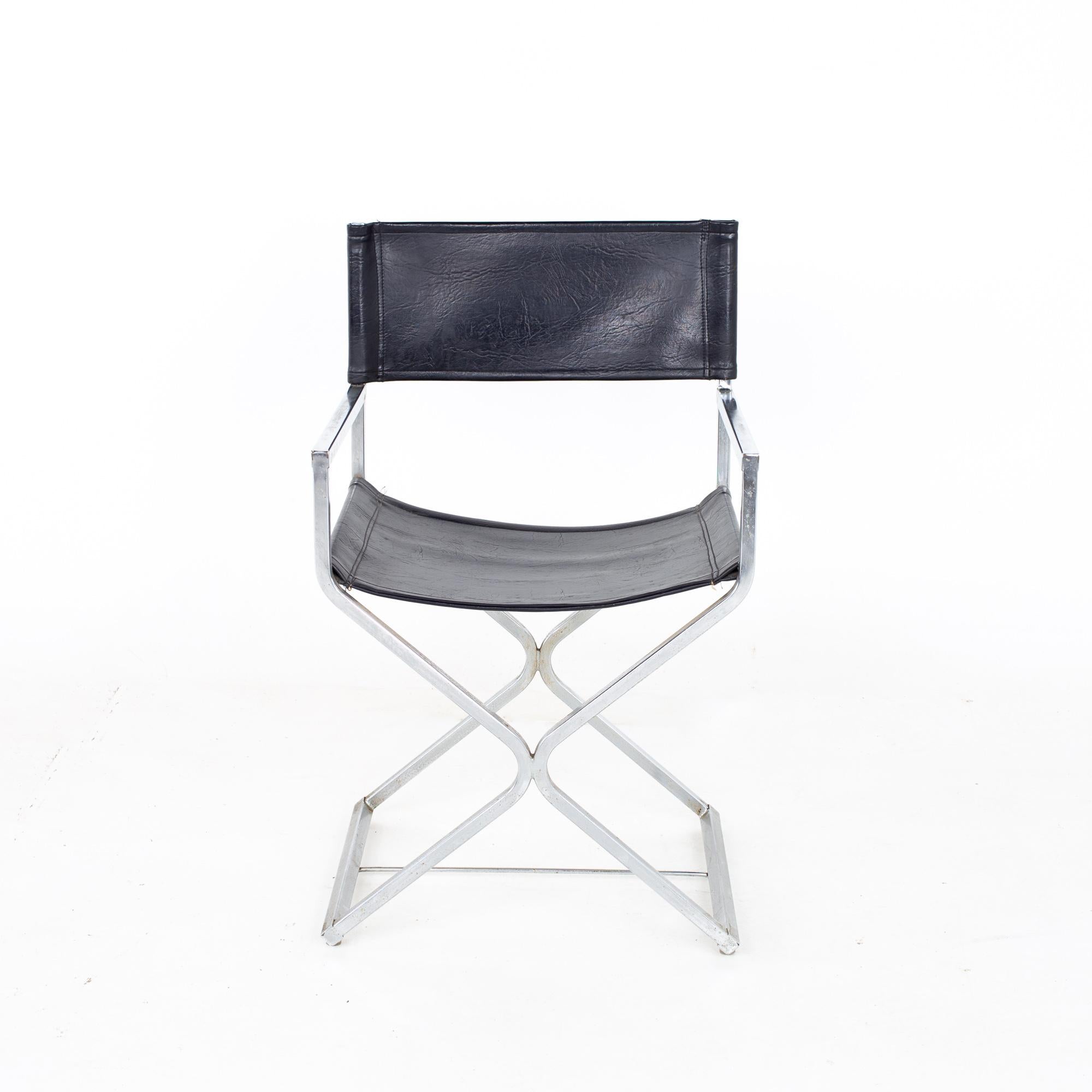 Alessandro Albrizzi Style MCM Naugahyde and Chrome Directors Chairs - Set of 6 For Sale 8