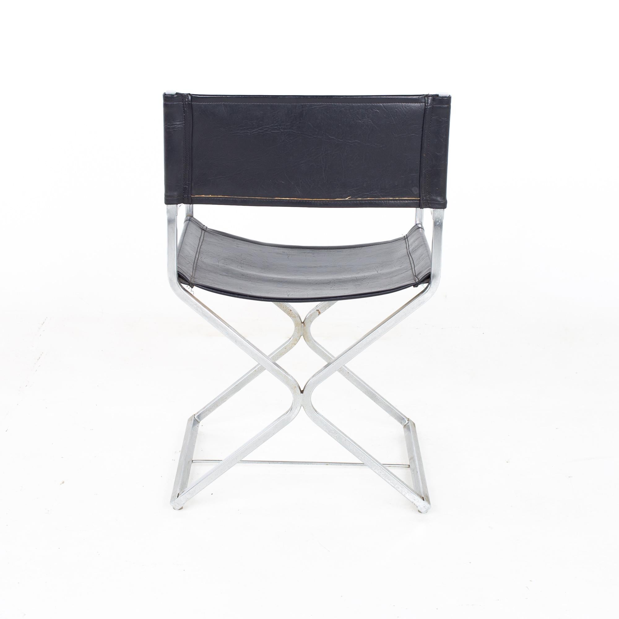 Alessandro Albrizzi Style MCM Naugahyde and Chrome Directors Chairs - Set of 6 For Sale 9