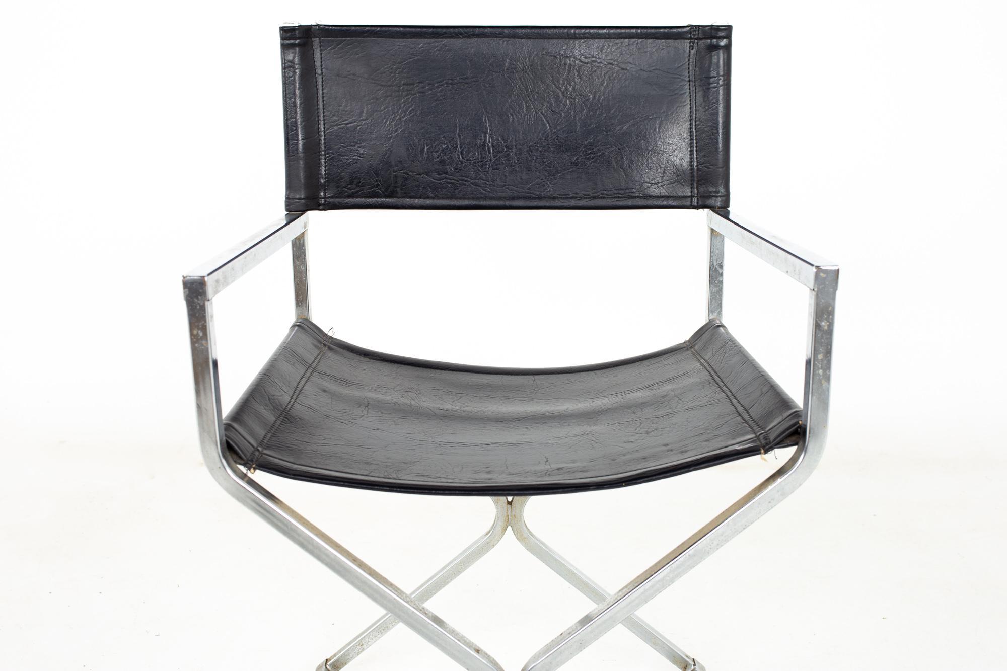 Alessandro Albrizzi Style MCM Naugahyde and Chrome Directors Chairs - Set of 6 For Sale 11