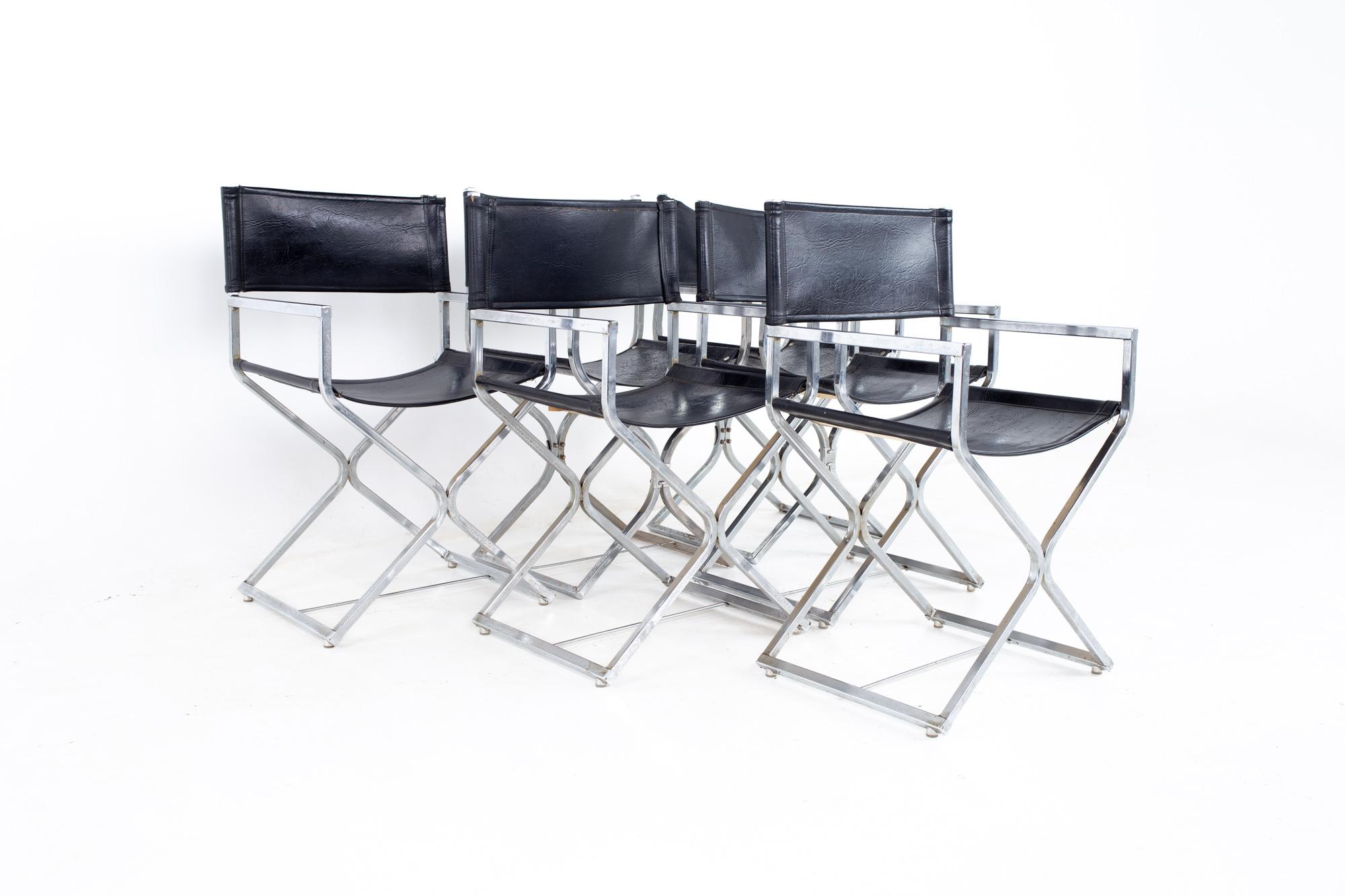 American Alessandro Albrizzi Style MCM Naugahyde and Chrome Directors Chairs - Set of 6 For Sale