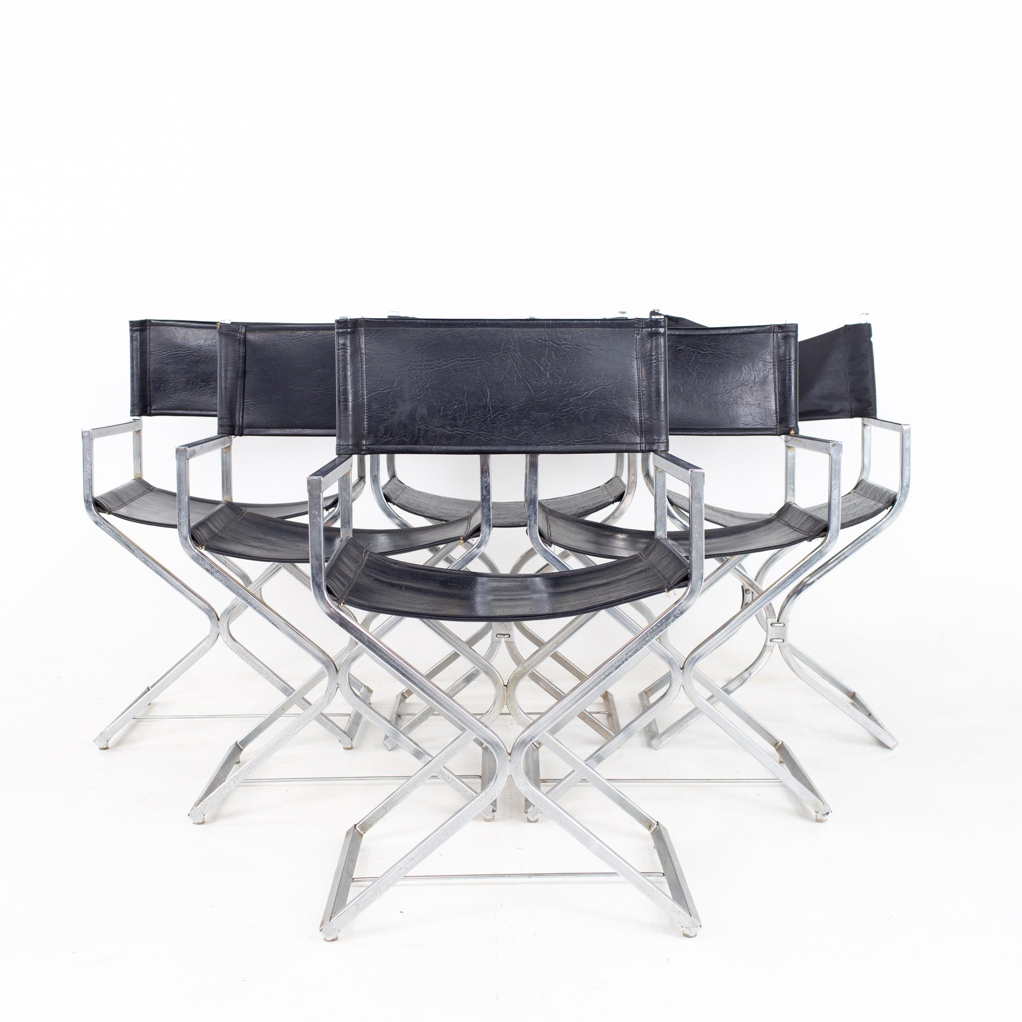 Alessandro Albrizzi Style MCM Naugahyde and Chrome Directors Chairs - Set of 6 In Good Condition For Sale In Countryside, IL