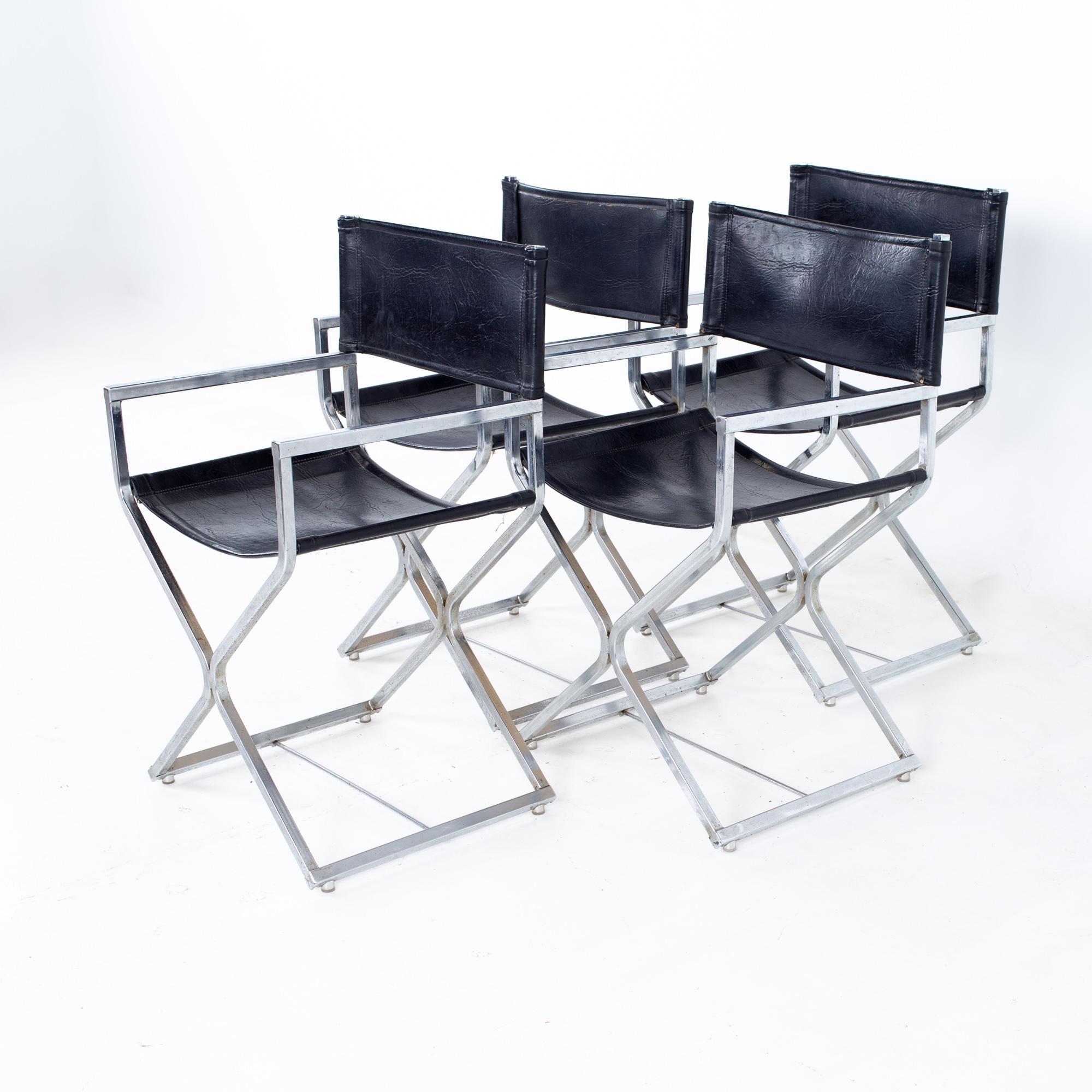 Alessandro Albrizzi Style MCM Naugahyde and Chrome Directors Chairs - Set of 6 For Sale 1