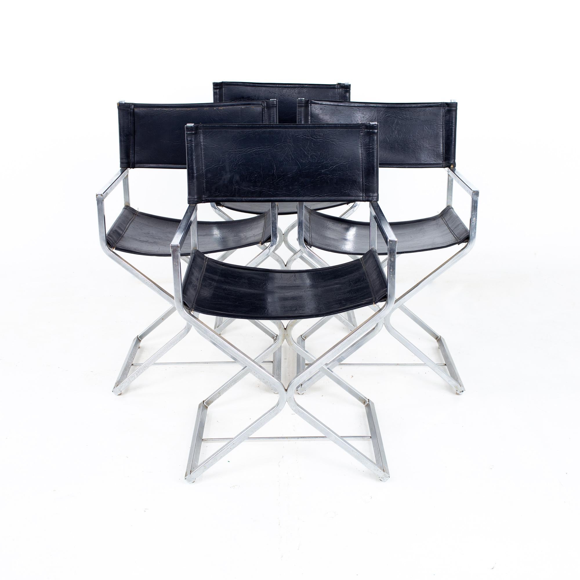 Alessandro Albrizzi Style MCM Naugahyde and Chrome Directors Chairs - Set of 6 For Sale 2