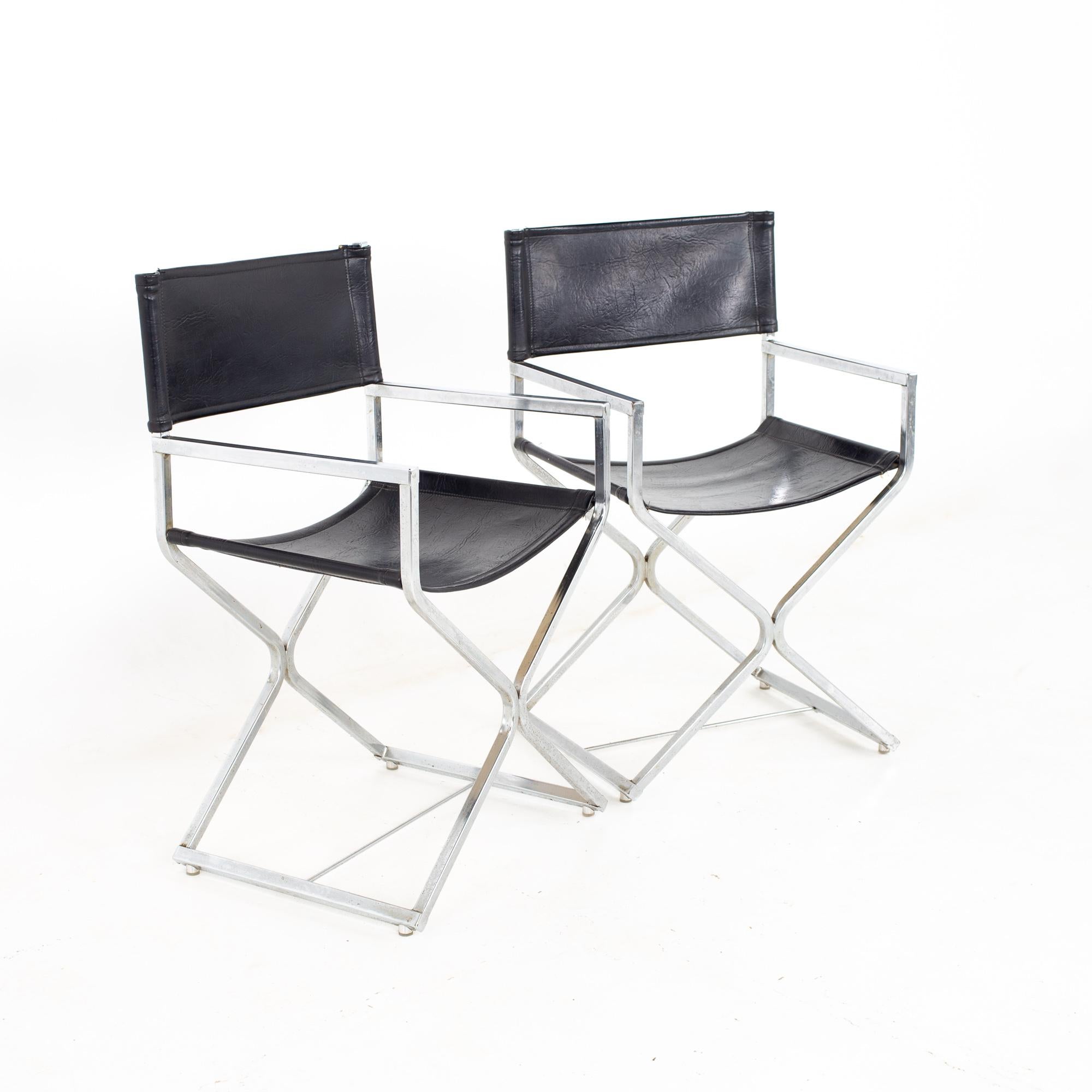 Alessandro Albrizzi Style MCM Naugahyde and Chrome Directors Chairs - Set of 6 For Sale 3