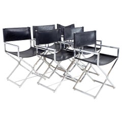 Alessandro Albrizzi Style MCM Naugahyde and Chrome Directors Chairs - Set of 6