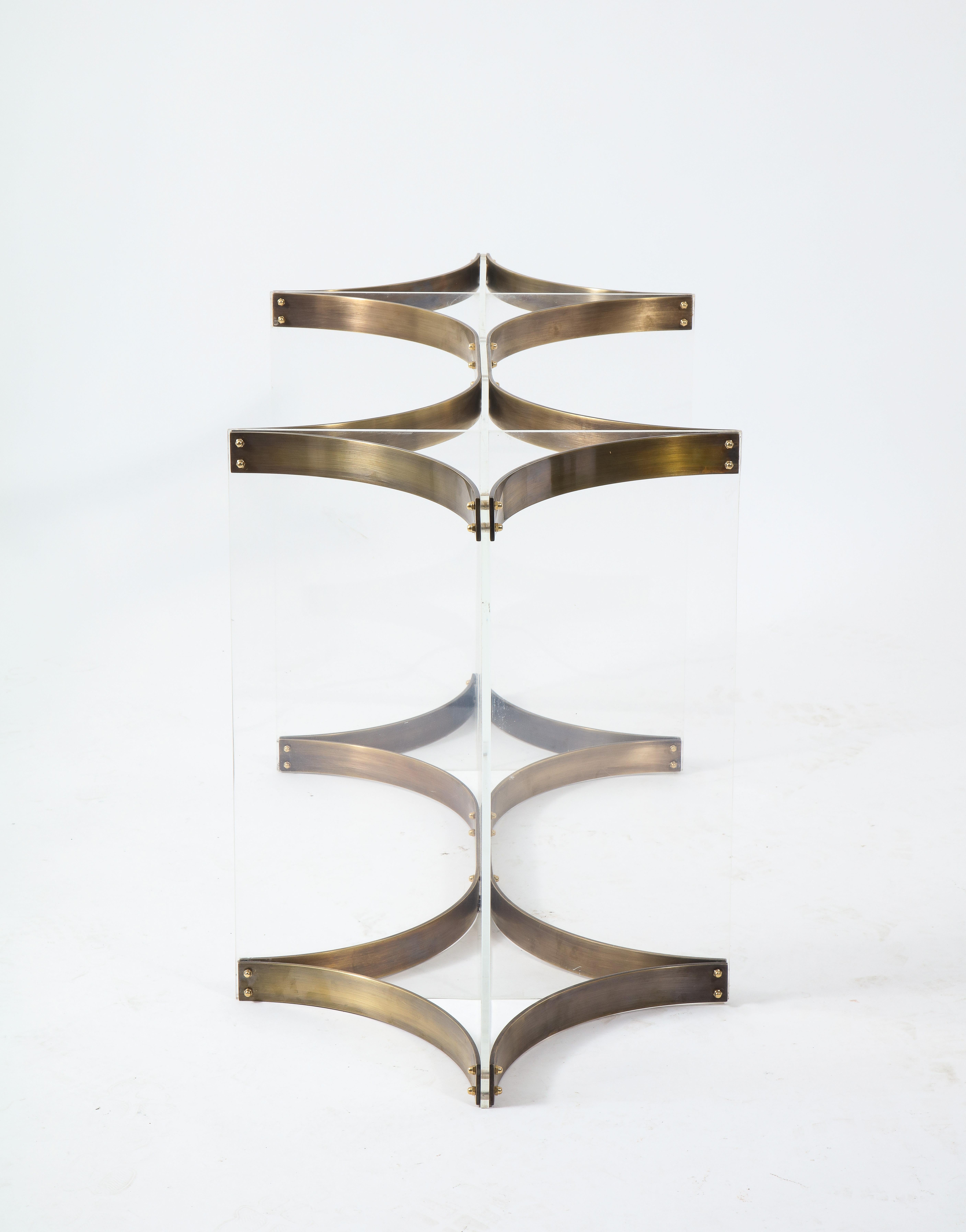 Italian Alessandro Albrizzi Table Base in Brass & Lucite, Italy 1970's For Sale