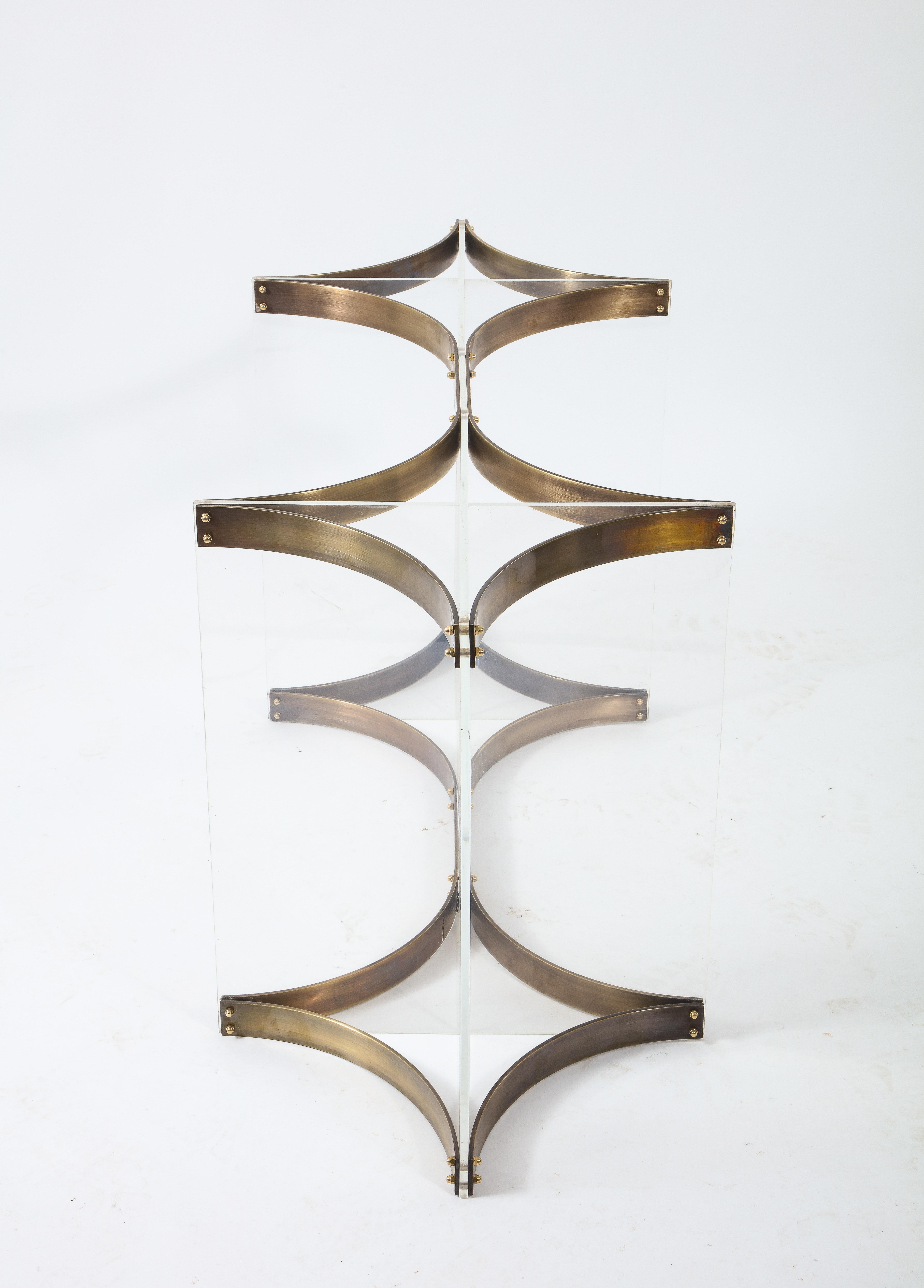 Patinated Alessandro Albrizzi Table Base in Brass & Lucite, Italy 1970's
