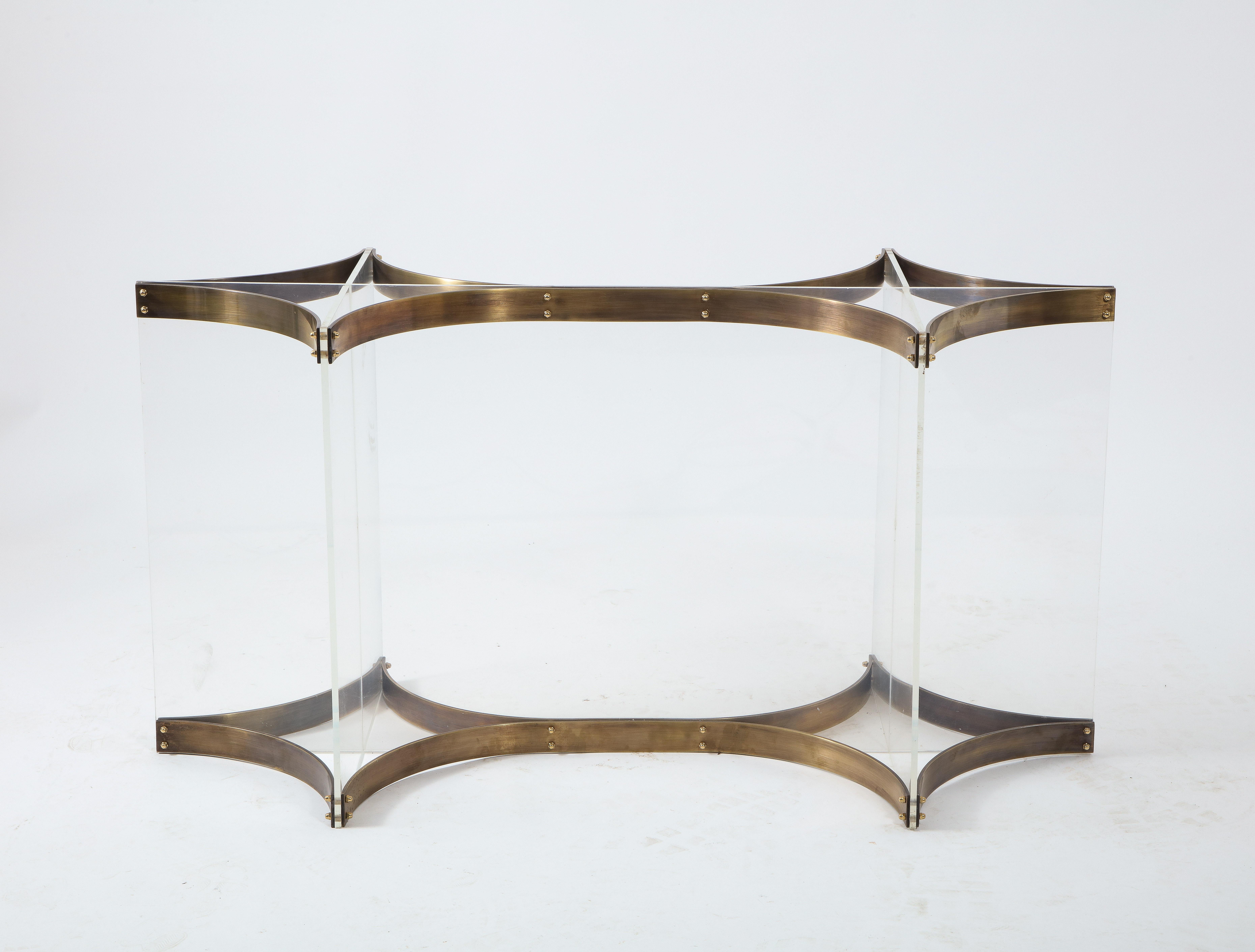 Alessandro Albrizzi Table Base in Brass & Lucite, Italy 1970's In Good Condition For Sale In New York, NY