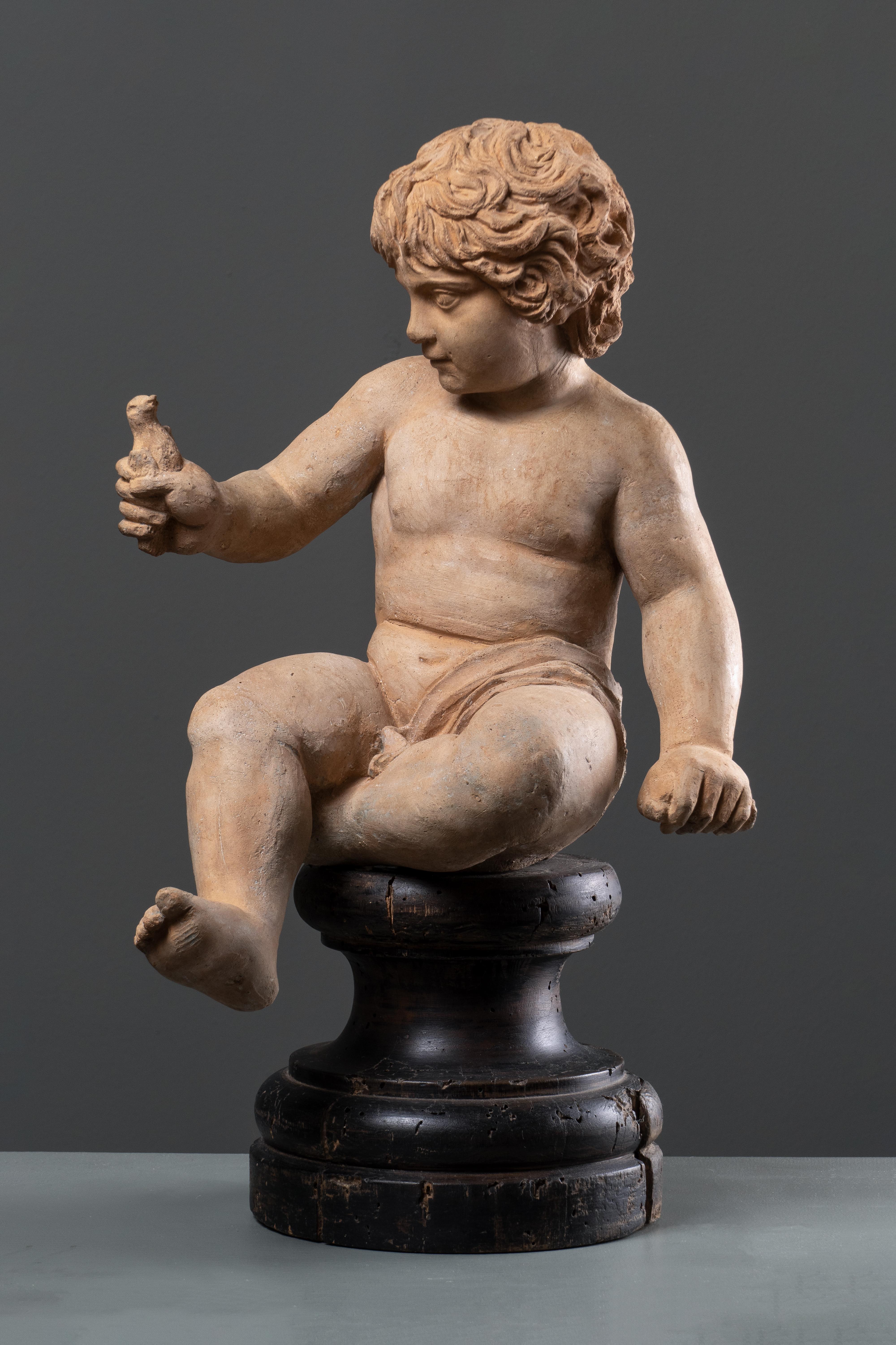 Antica figura in terracotta italiana del bambino Ercole, Roma, XVIII secolo - Sculpture di Alessandro Algardi