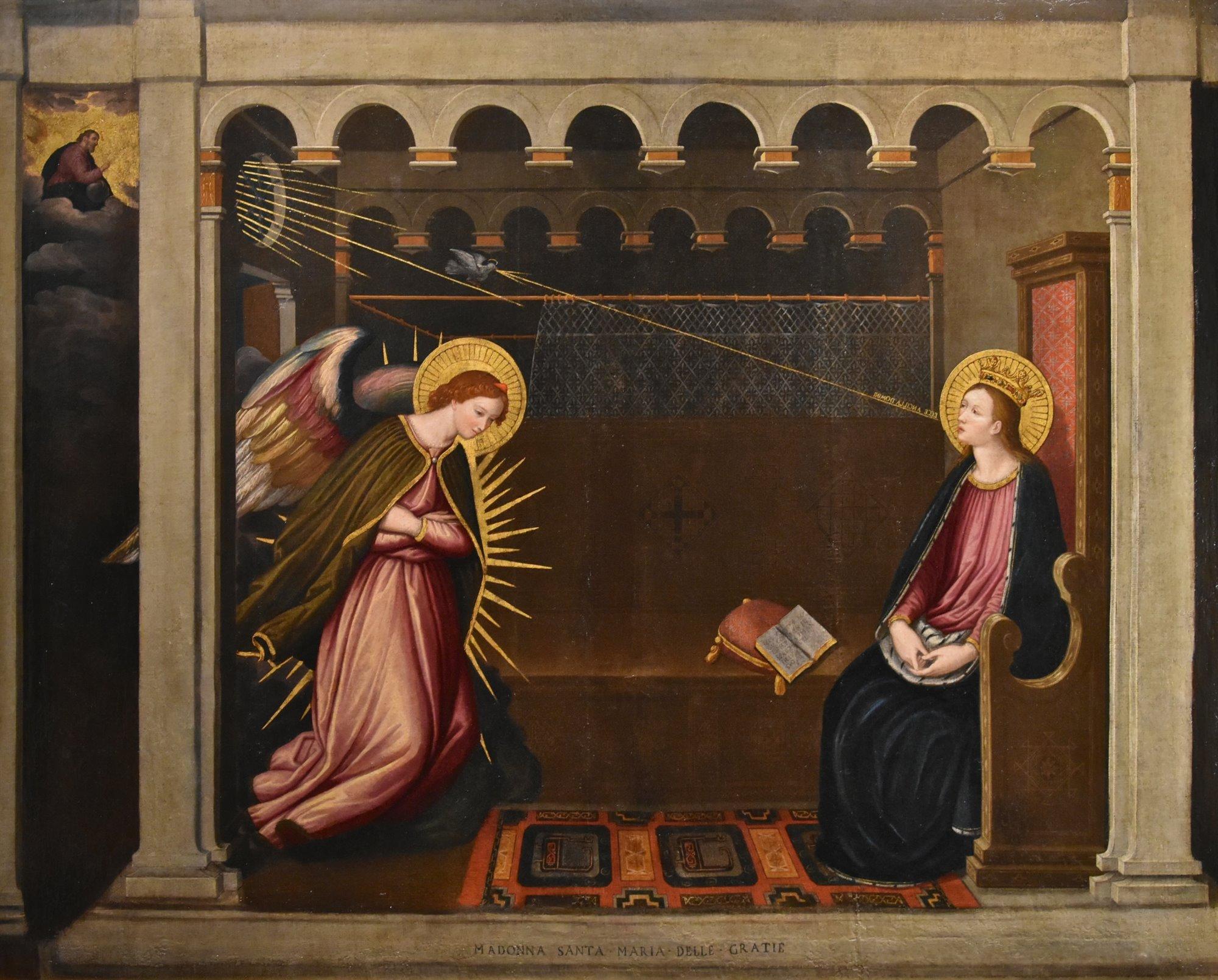 Verkündigung Allori Gemälde 17. Jahrhundert Öl auf Leinwand Alter Meister Religiöses Italien – Painting von Alessandro Allori (Florence, 1535 – Florence, 1607) 