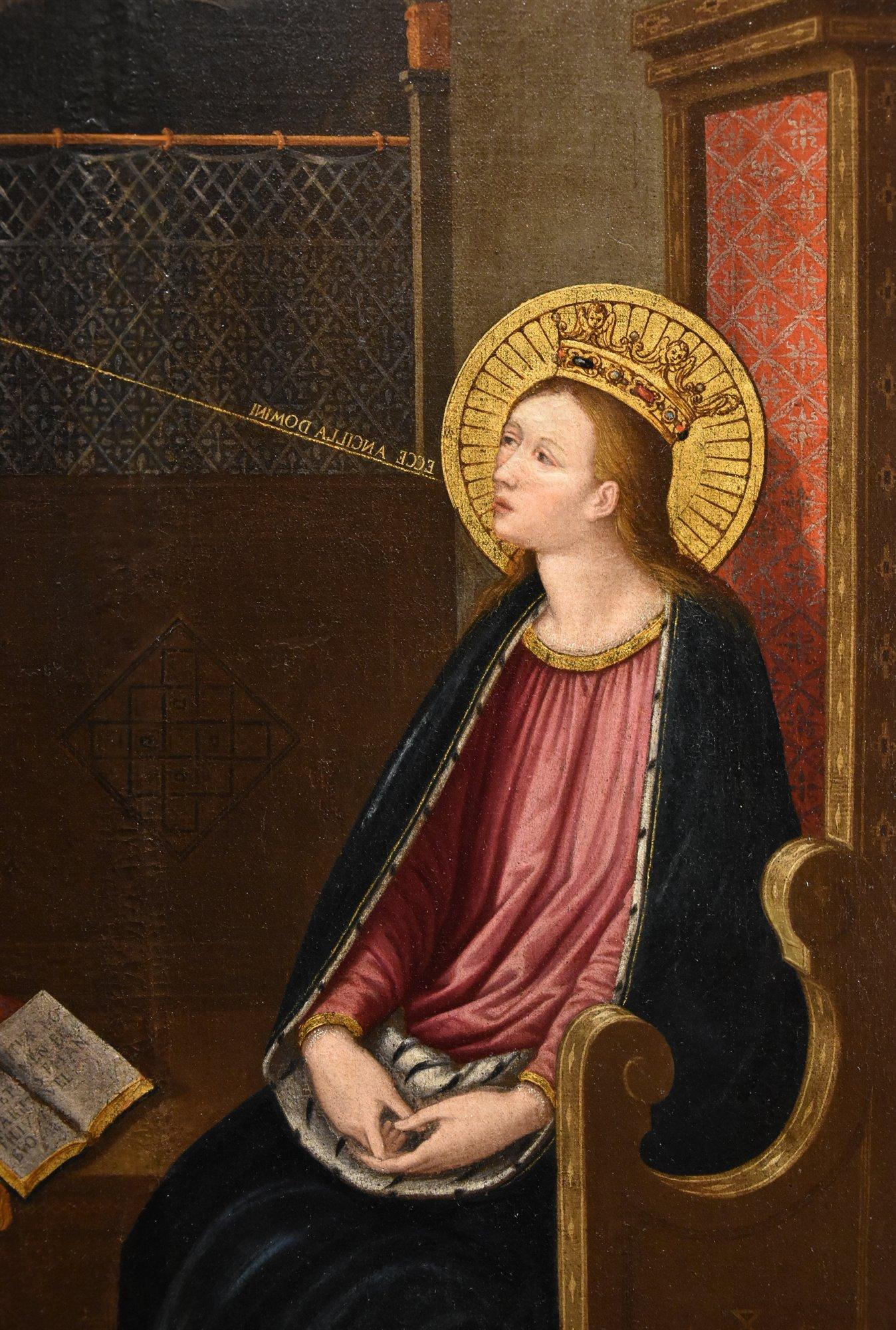 Verkündigung Allori Gemälde 17. Jahrhundert Öl auf Leinwand Alter Meister Religiöses Italien (Alte Meister), Painting, von Alessandro Allori (Florence, 1535 – Florence, 1607) 