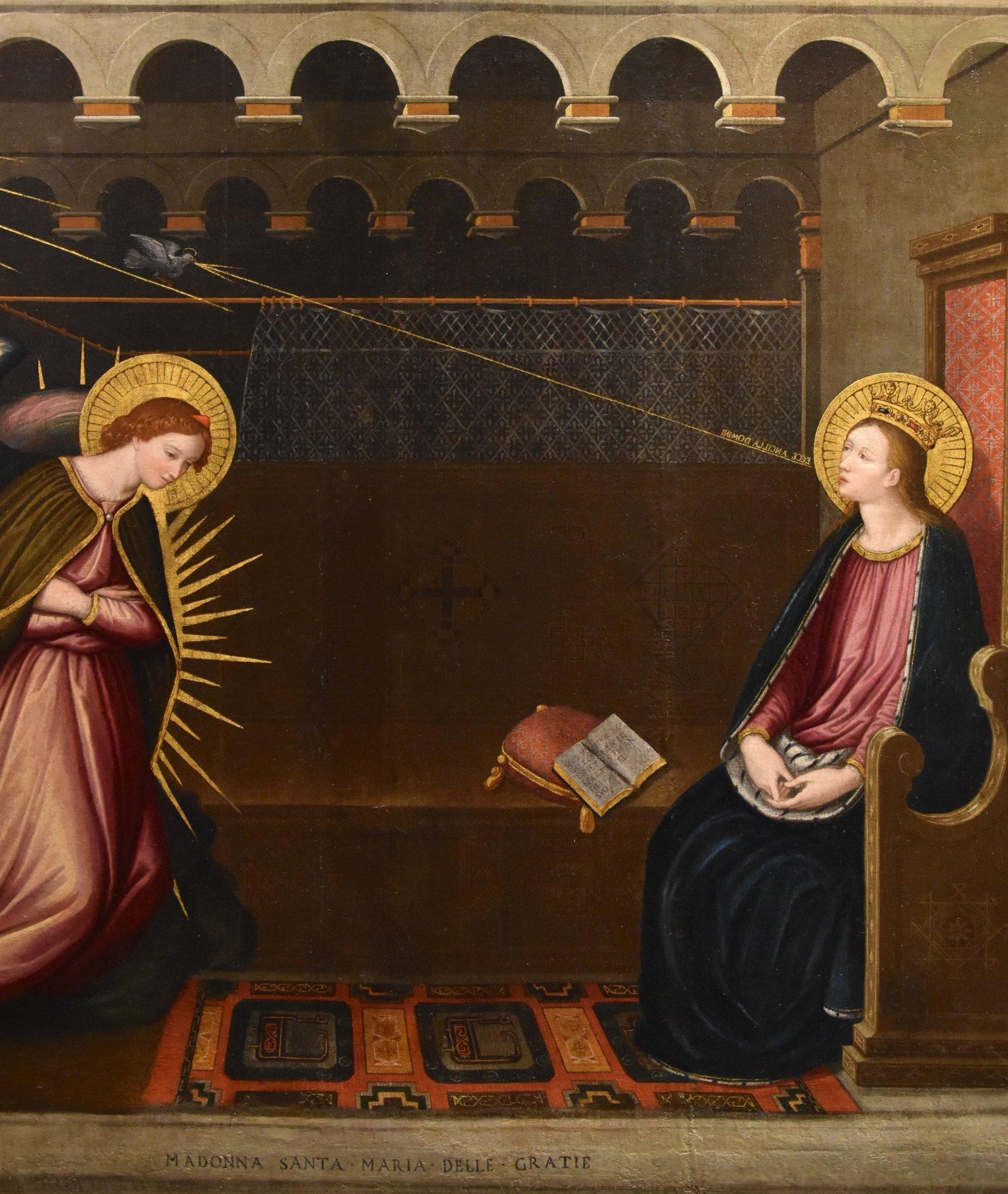 Verkündigung Allori Gemälde 17. Jahrhundert Öl auf Leinwand Alter Meister Religiöses Italien (Braun), Landscape Painting, von Alessandro Allori (Florence, 1535 – Florence, 1607) 