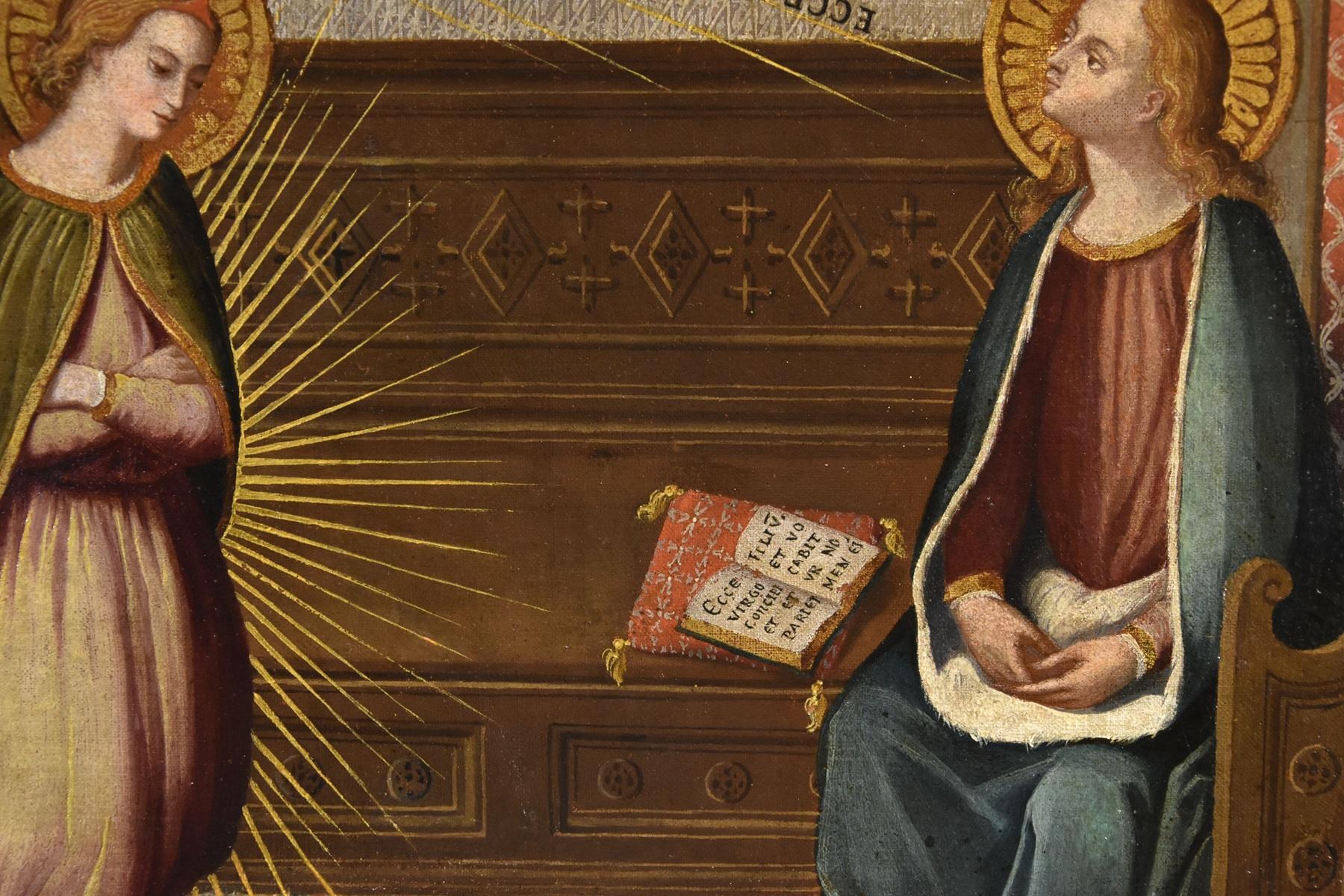 Annunciation Allori Religiöses Leonardo 17./18. Jahrhundert Gemälde Öl auf Leinwand Italien im Angebot 9