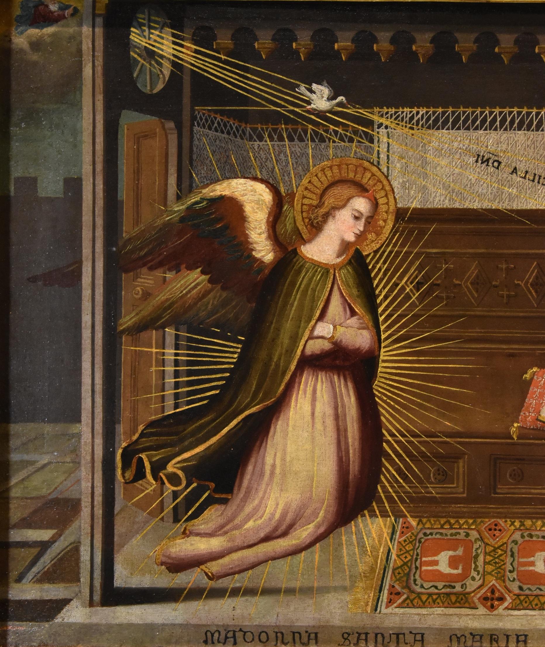 Annunciation Allori Religiöses Leonardo 17./18. Jahrhundert Gemälde Öl auf Leinwand Italien (Alte Meister), Painting, von Alessandro Allori (Florence, 1535 – Florence, 1607) 