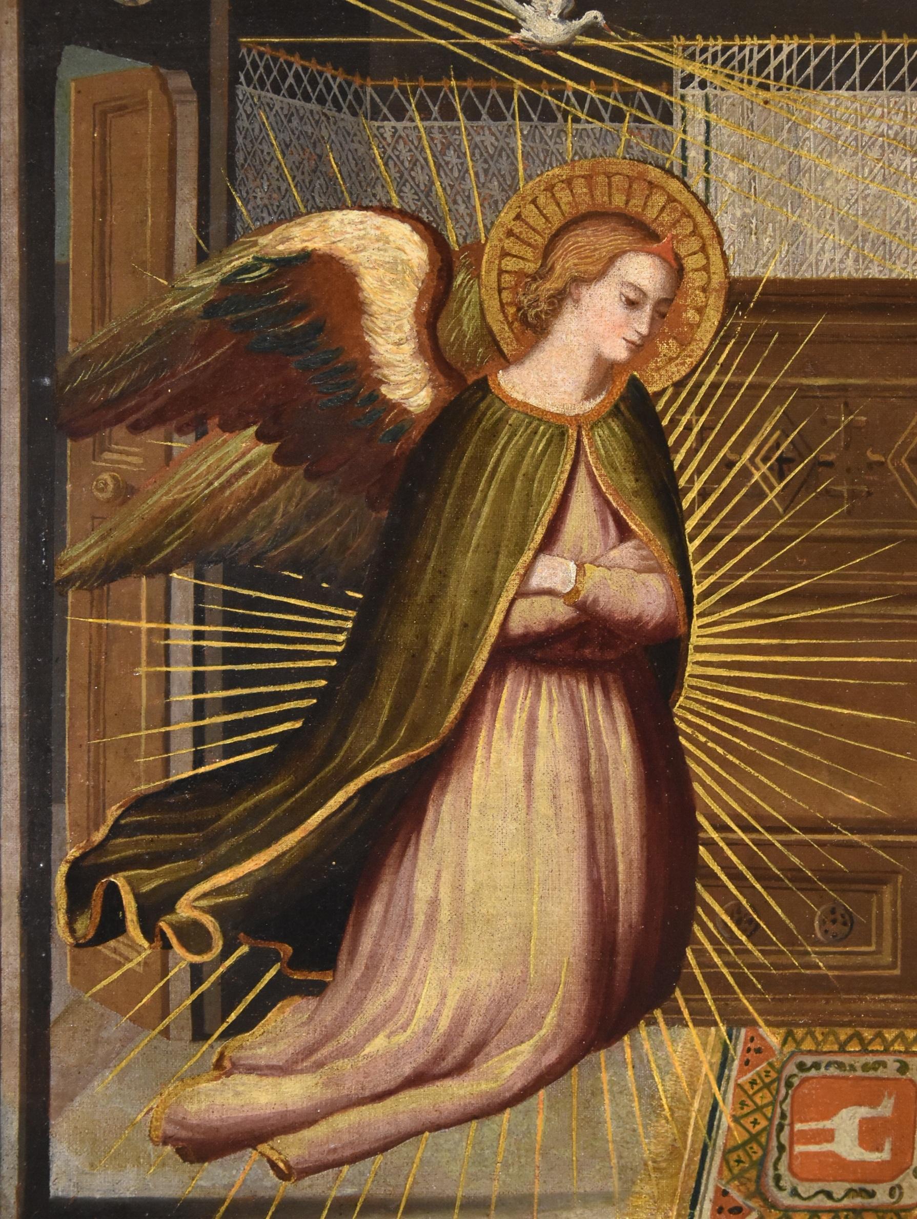 Annunciation Allori Religiöses Leonardo 17./18. Jahrhundert Gemälde Öl auf Leinwand Italien (Braun), Landscape Painting, von Alessandro Allori (Florence, 1535 – Florence, 1607) 