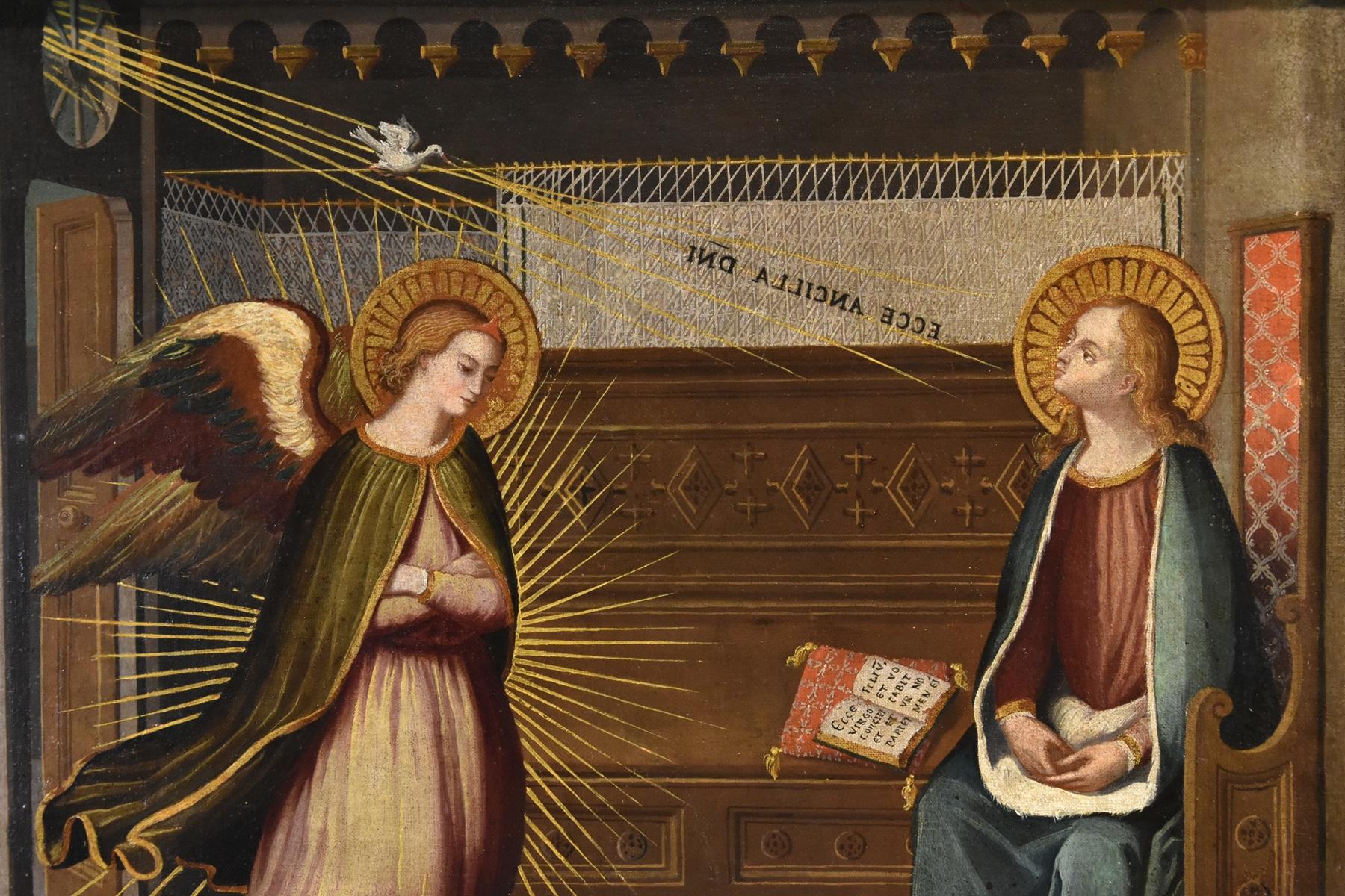 Annunciation Allori Religiöses Leonardo 17./18. Jahrhundert Gemälde Öl auf Leinwand Italien im Angebot 1