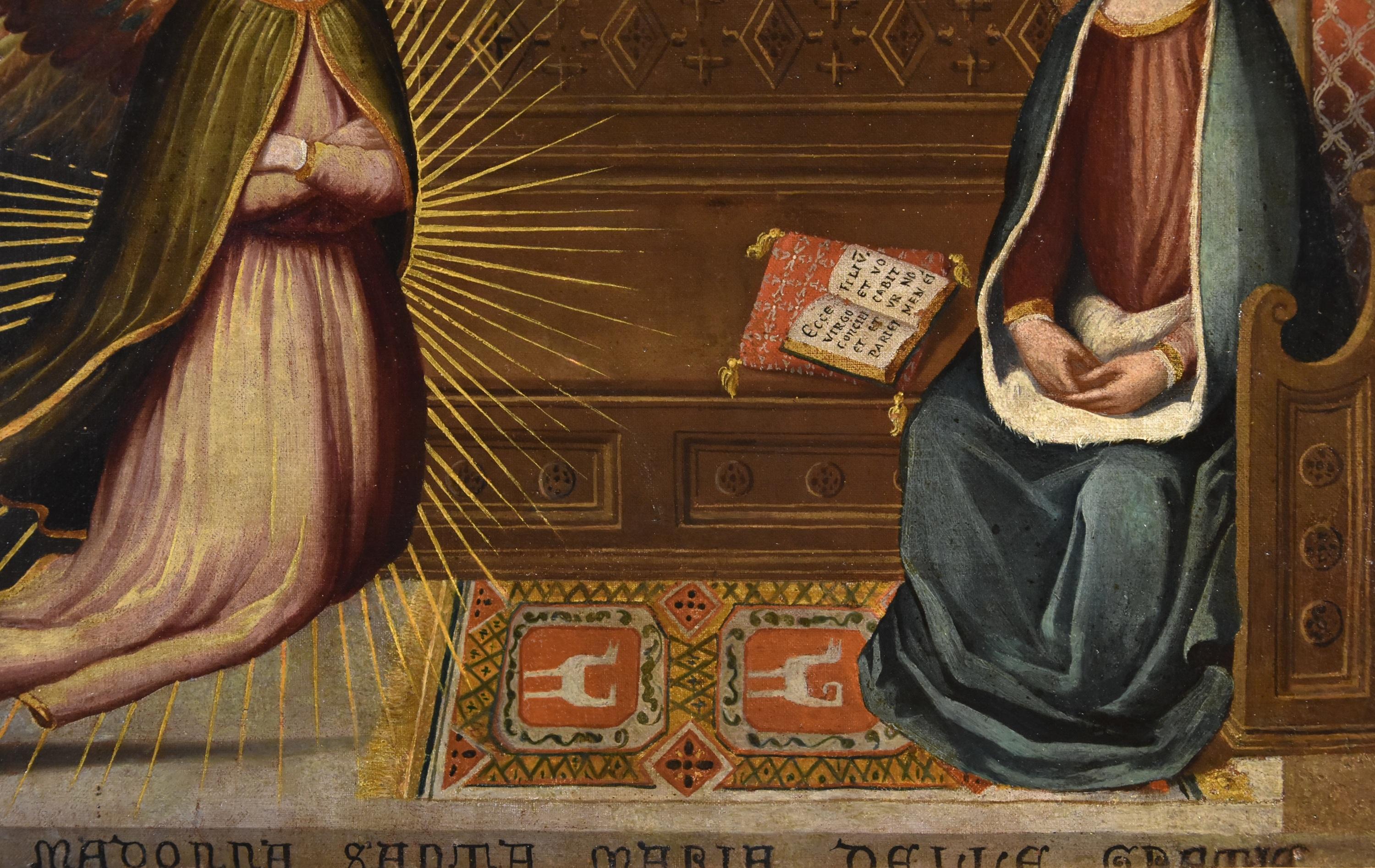 Annunciation Allori Religiöses Leonardo 17./18. Jahrhundert Gemälde Öl auf Leinwand Italien im Angebot 2