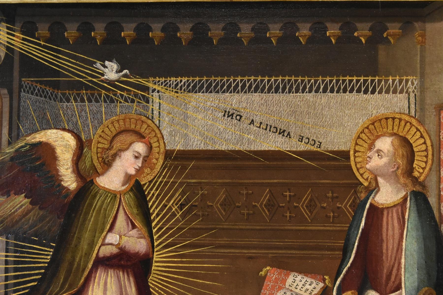 Annunciation Allori Religiöses Leonardo 17./18. Jahrhundert Gemälde Öl auf Leinwand Italien im Angebot 3