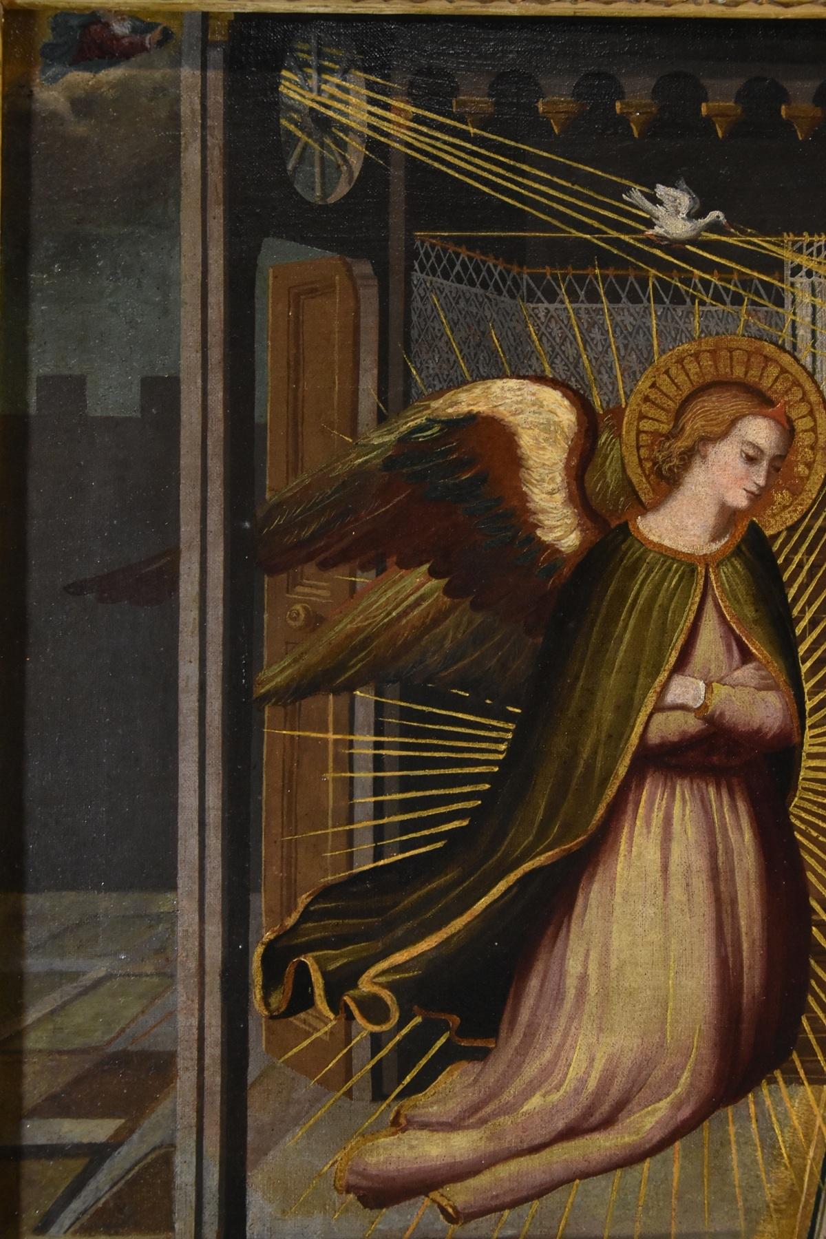 Annunciation Allori Religiöses Leonardo 17./18. Jahrhundert Gemälde Öl auf Leinwand Italien im Angebot 4