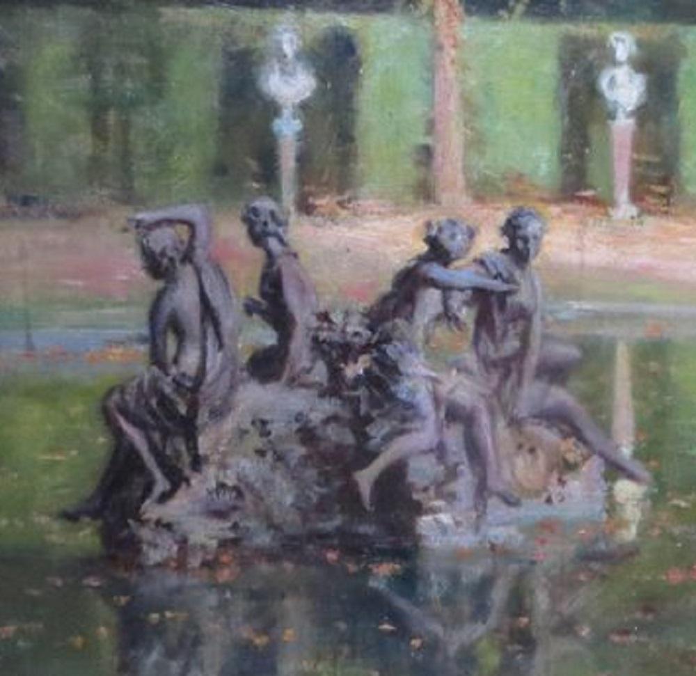 The Basin of the Four Nymphs at Grand Trianon - Gray Landscape Painting by Alessandro Altamura