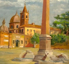 Piazza del Popolo, Rome - Oil on Cardboard - Early 20th Century