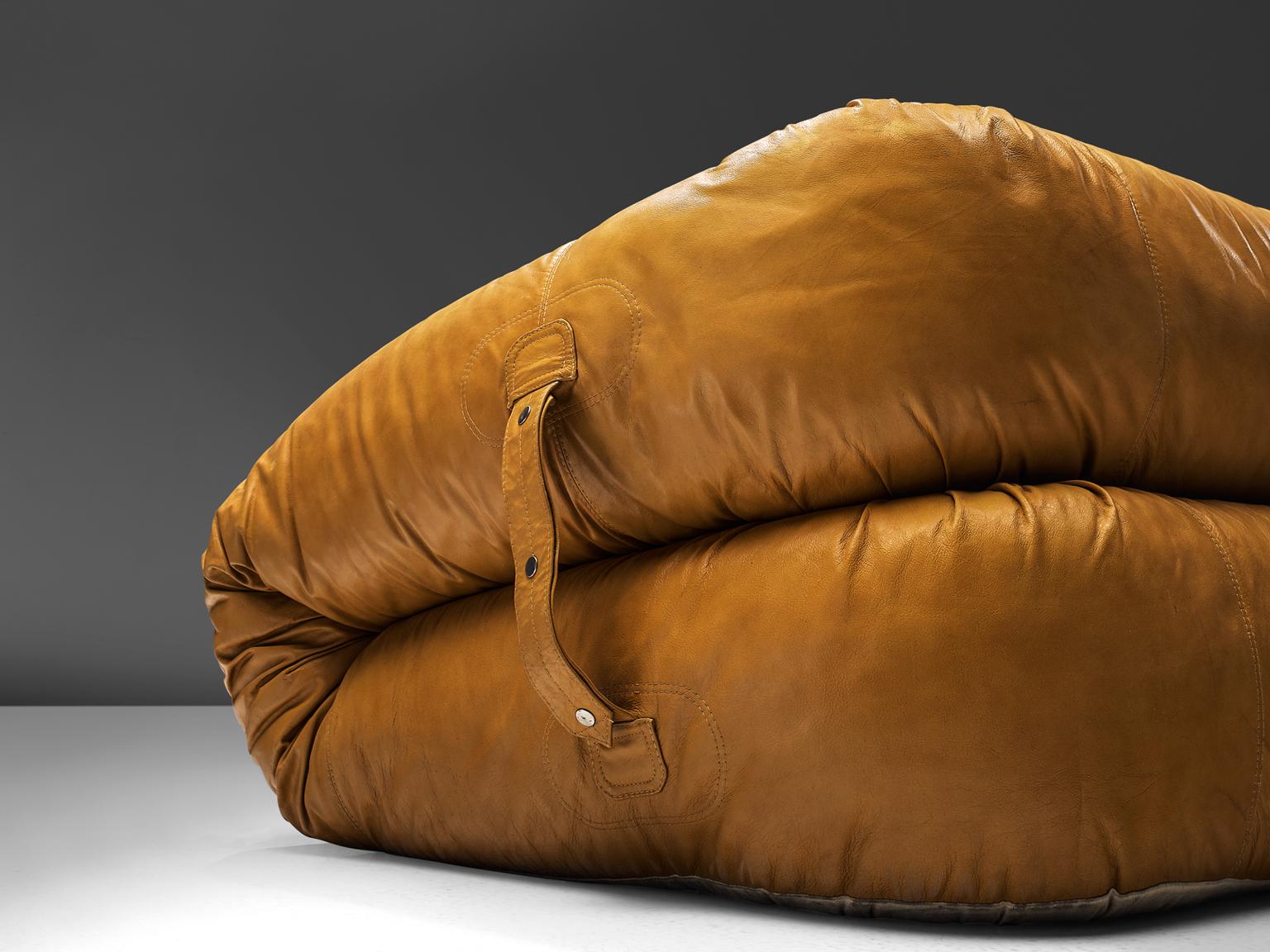 Leather Alessandro Becchi 'Anfibio' Patinated Cognac Sofa