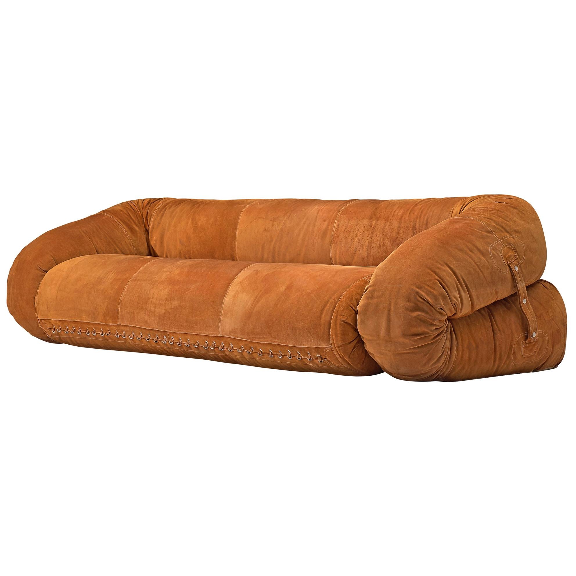 Alessandro Becchi 'Anfibio' Sofa in Cognac Suede