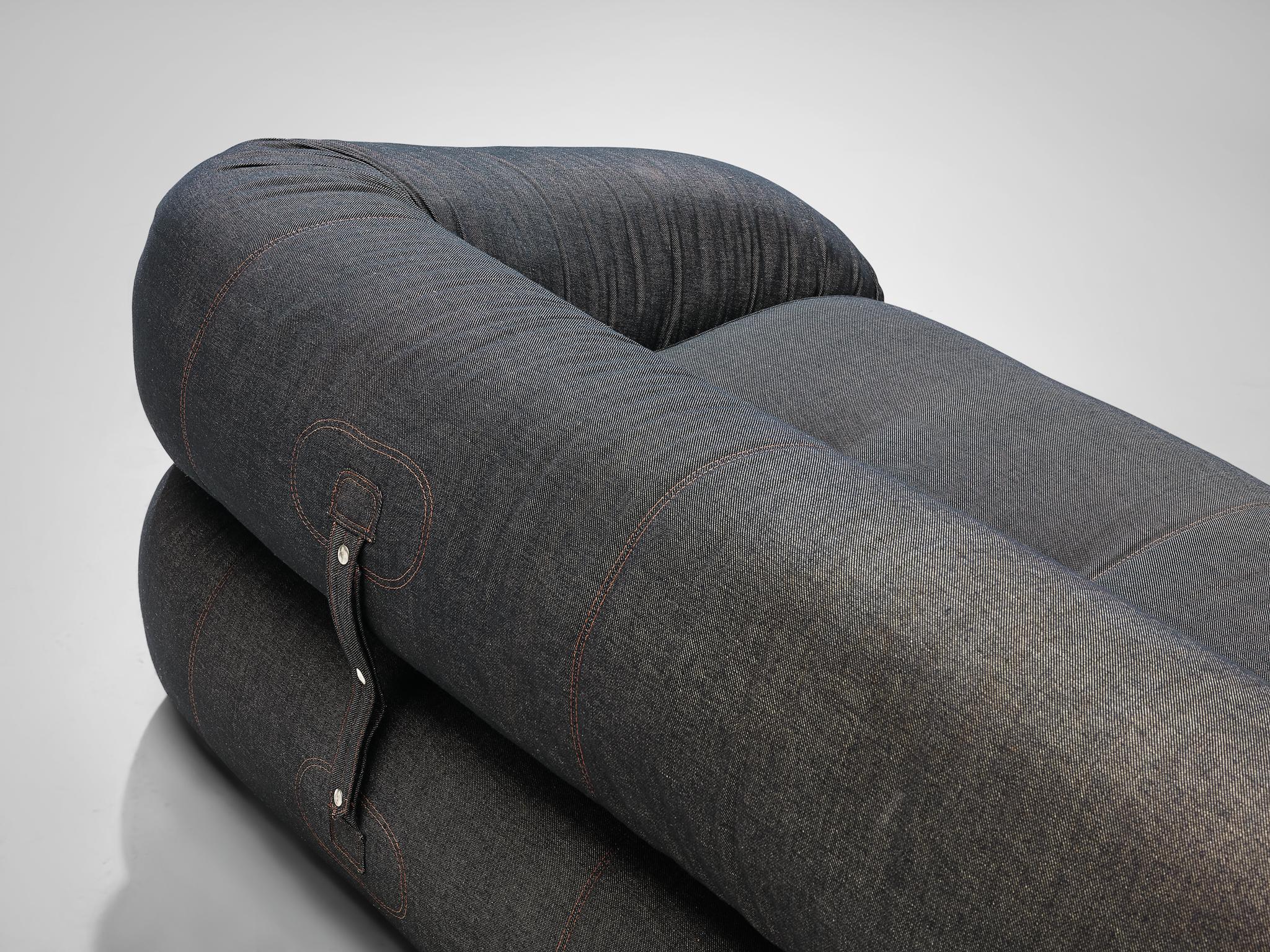 Italian Alessandro Becchi 'Anfibio' Sofa in Denim Upholstery