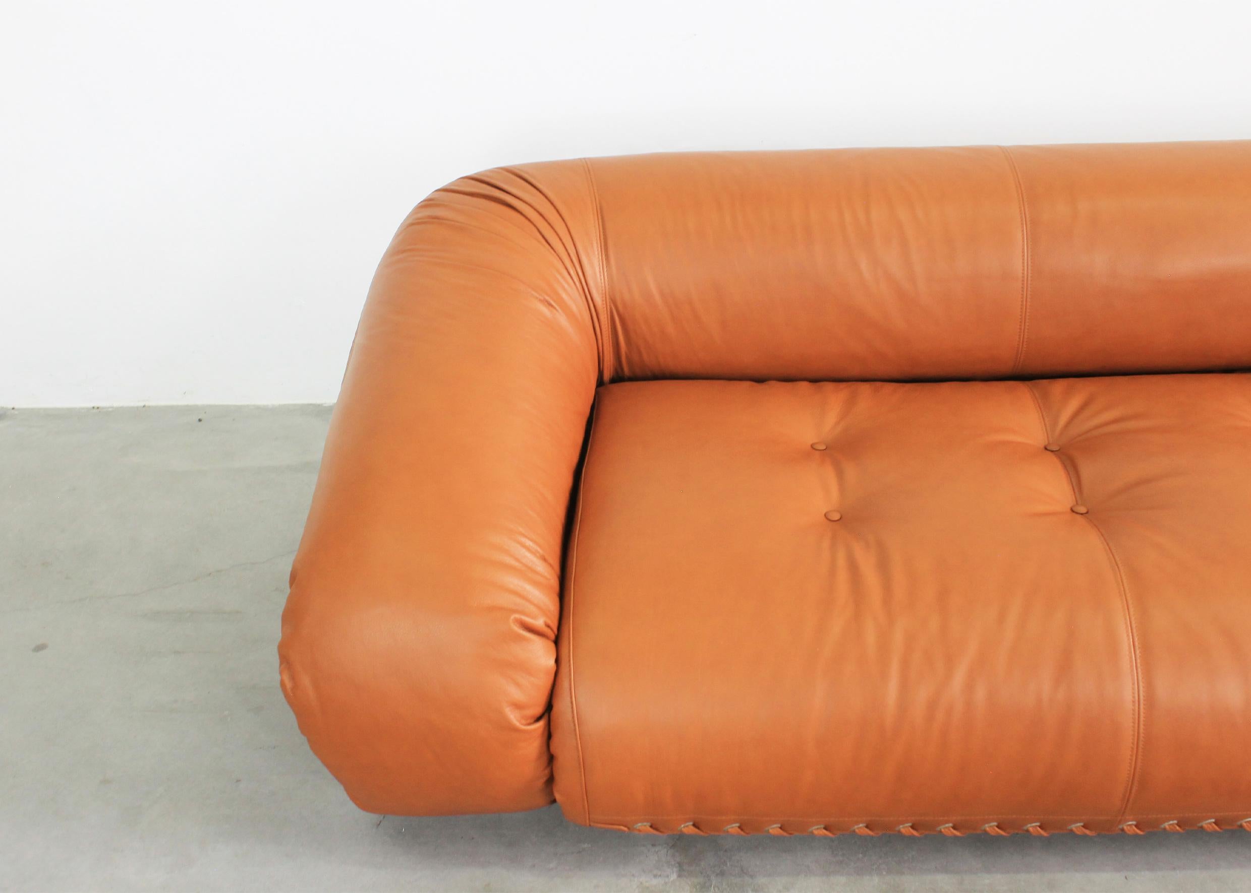 Alessandro Becchi Anfibio Three Seater Sofa in Leather by Giovannetti 1970s 2