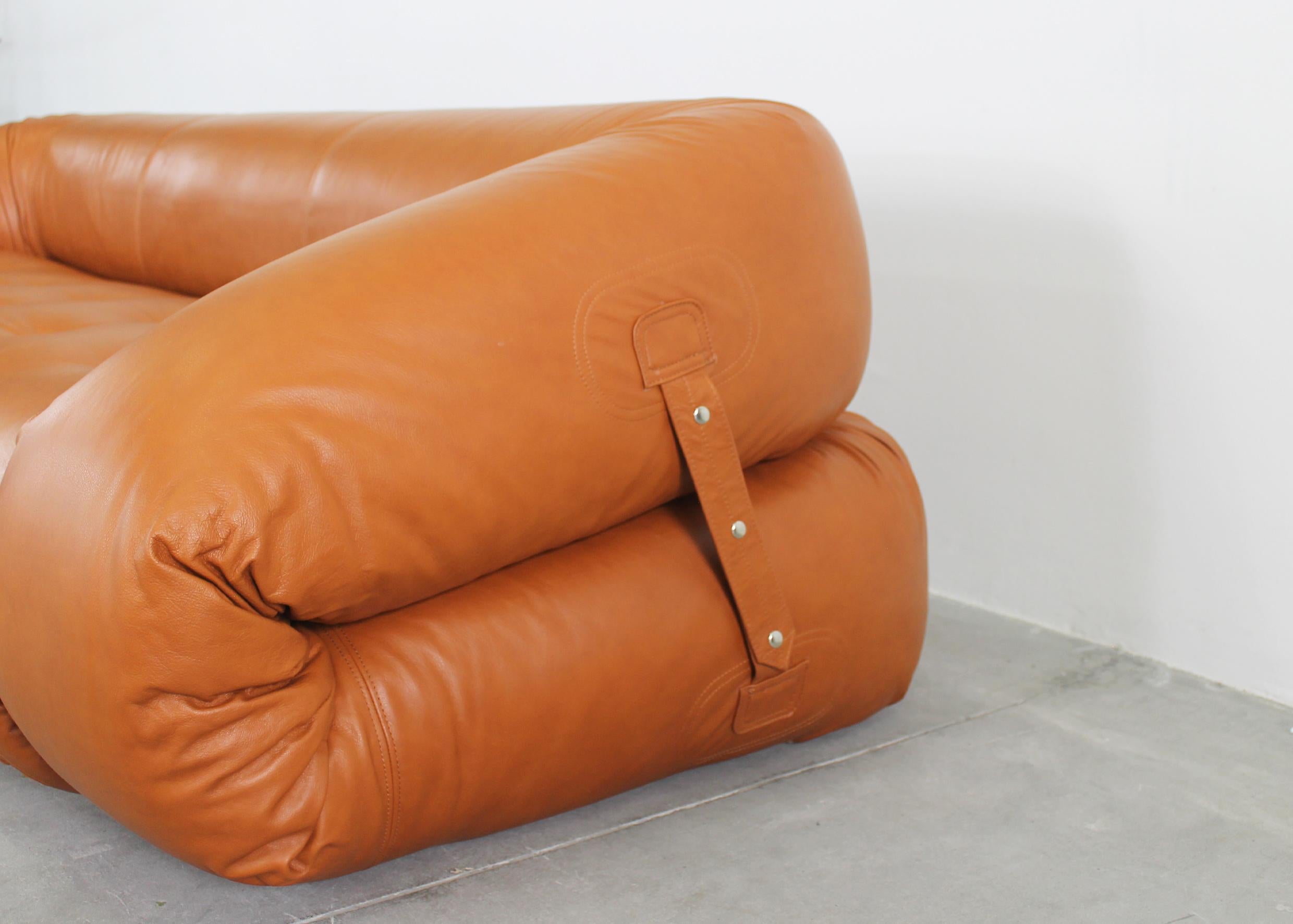Alessandro Becchi Anfibio Three Seater Sofa in Leather by Giovannetti 1970s 3