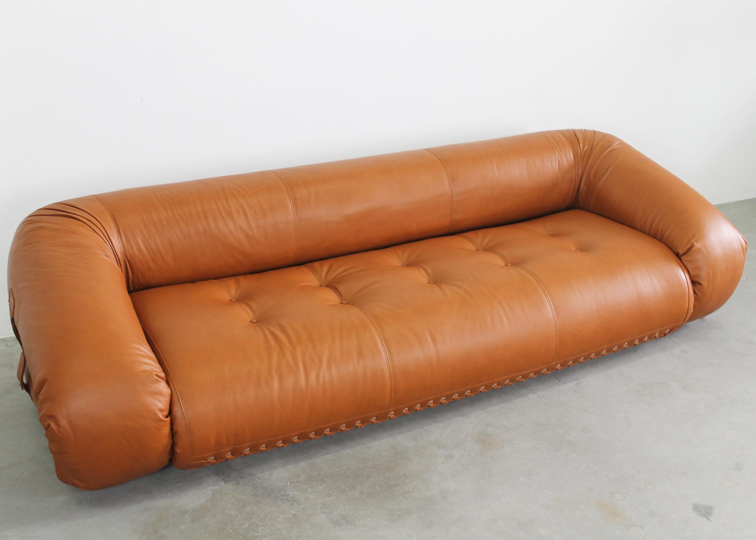 Other Alessandro Becchi Anfibio Three Seater Sofa in Leather by Giovannetti 1970s
