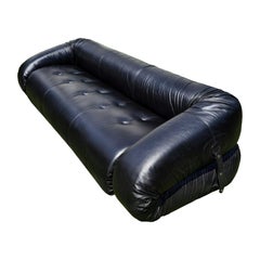 Sofá de tres plazas Anfibio de cuero negro de Alessandro Becchi para Giovannetti, 1972
