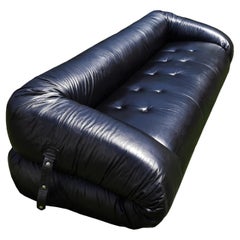 Vintage Alessandro Becchi Black Leather Anfibio Three Seater Sofa for Giovannetti, 1972