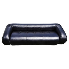 Used Alessandro Becchi Black Leather Anfibio Three Seater Sofa for Giovannetti, 1972