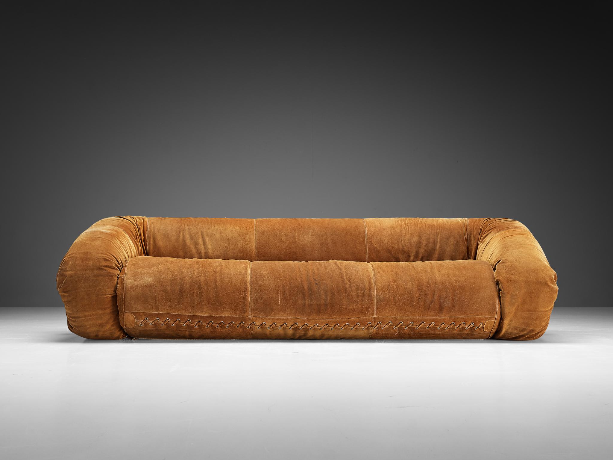 Post-Modern Alessandro Becchi for Giovanetti ‘Anfibio’ Sofa in Brown Suede