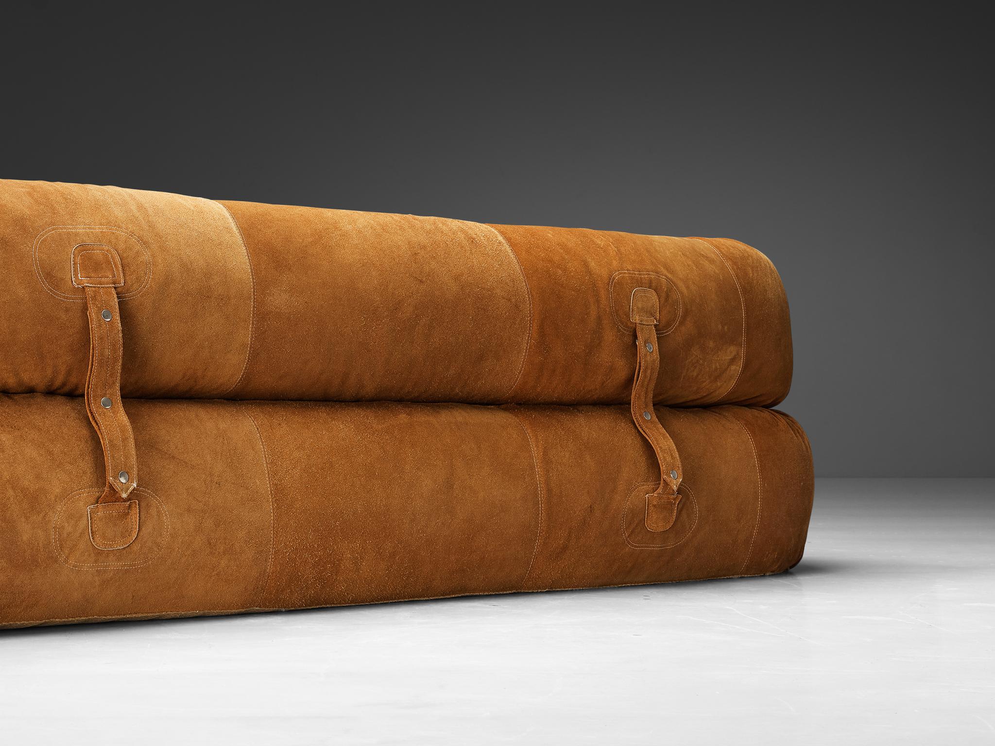 Late 20th Century Alessandro Becchi for Giovanetti ‘Anfibio’ Sofa in Brown Suede