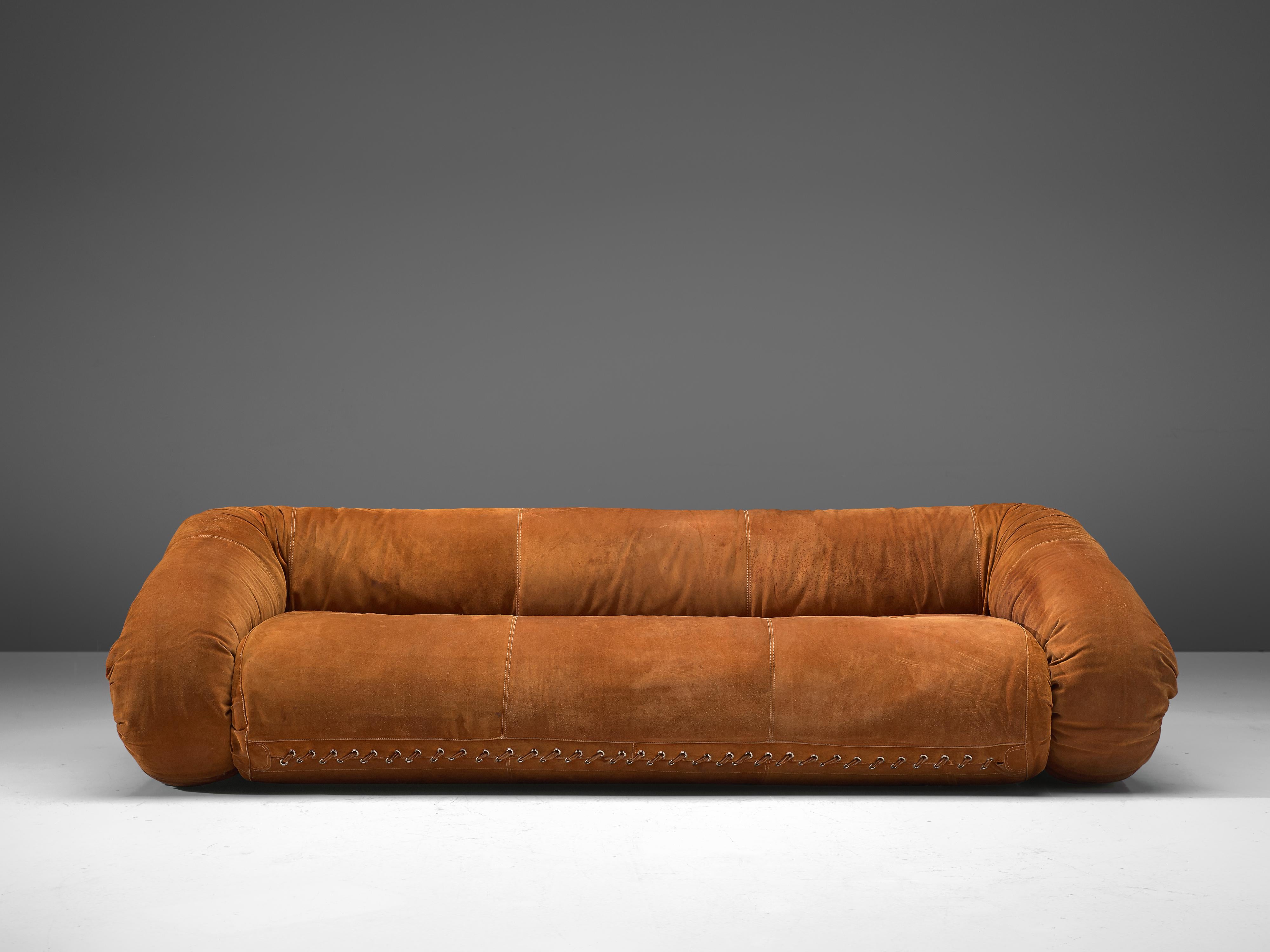 Mid-Century Modern Alessandro Becchi for Giovanetti ‘Anfibio’ Sofa in Cognac Leather