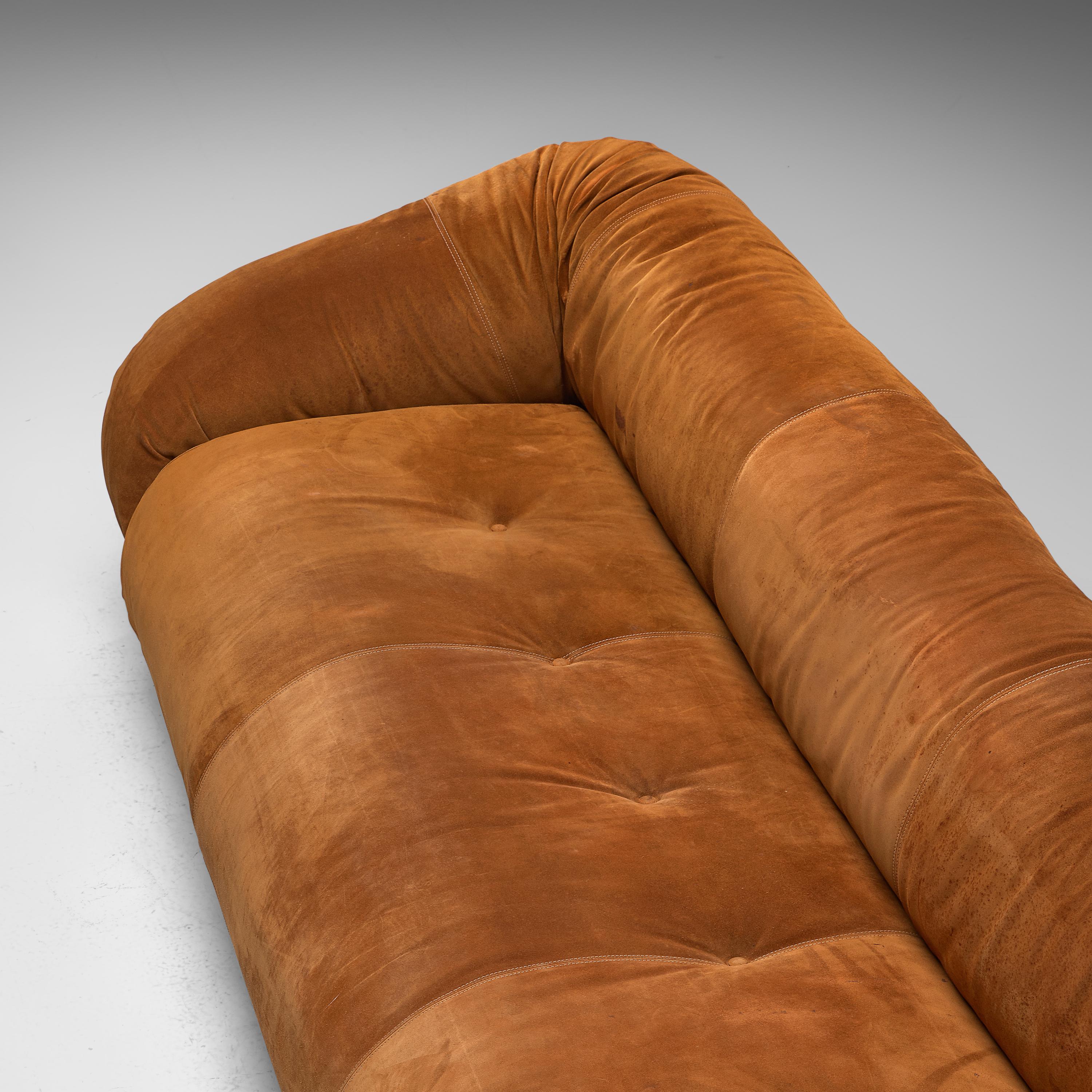 Suede Alessandro Becchi for Giovanetti ‘Anfibio’ Sofa in Cognac Leather