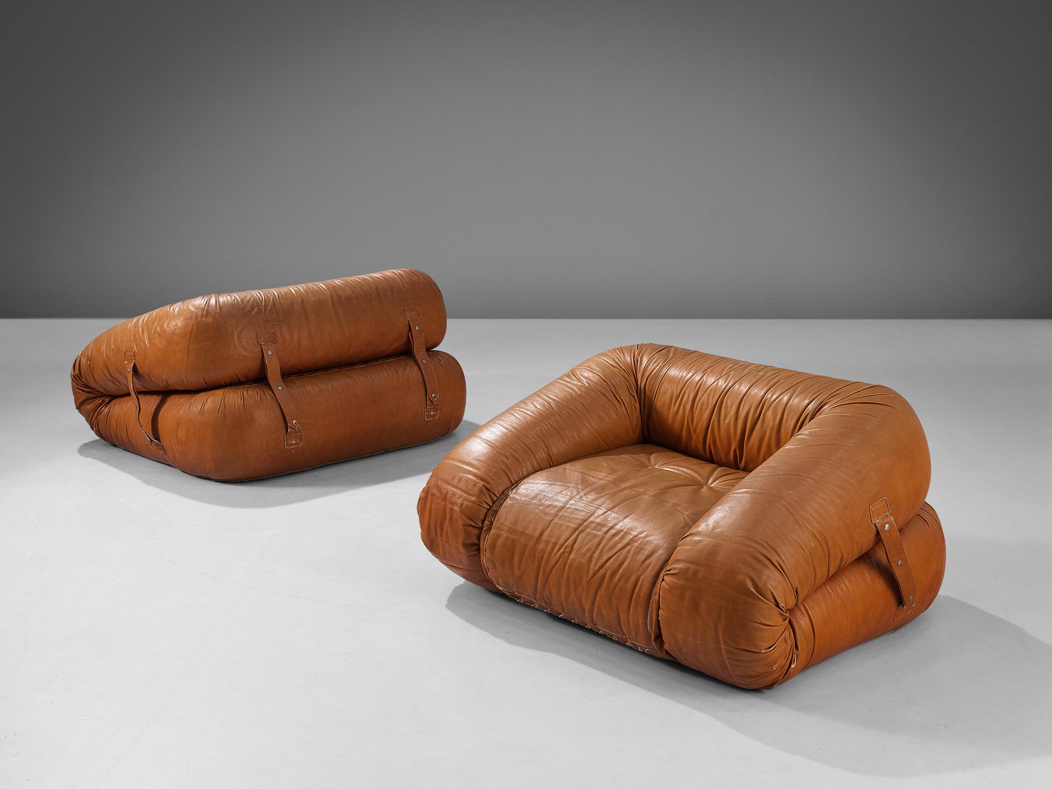 Alessandro Becchi for Giovanetti, 'Anfibio' lounge chairs, leather, Italy, 1970s.

These rare 