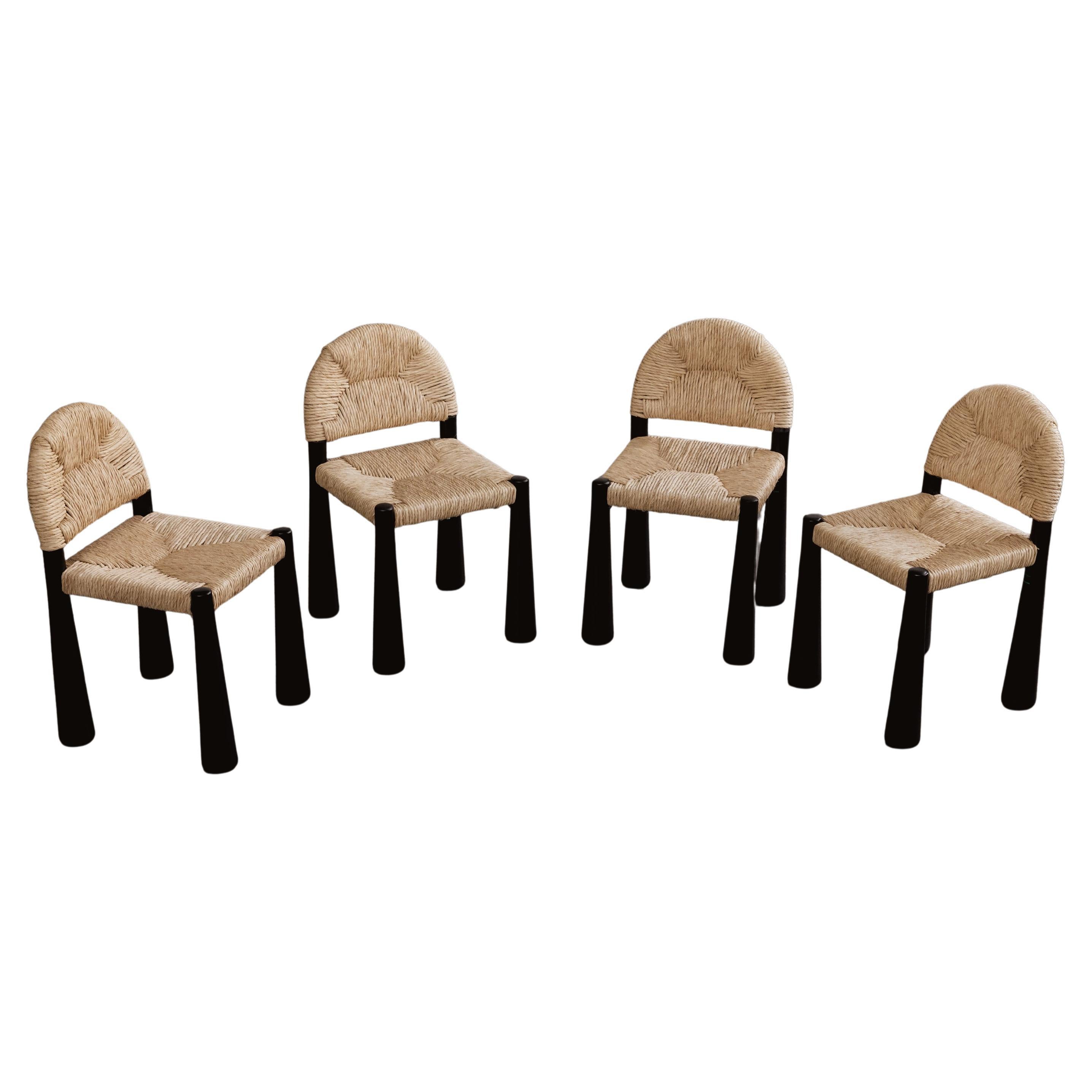 Chaises Alessandro Becchi "Toscanolla" pour Giovannetti, noires, 1970, lot de 4