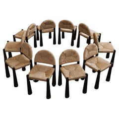 Chaises Alessandro Becchi "Toscanolla" pour Giovannetti, noires, 1970, ensemble de 10 pièces