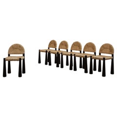 Chaises Alessandro Becchi "Toscanolla" pour Giovannetti, noires, 1970, ensemble de 6 pièces