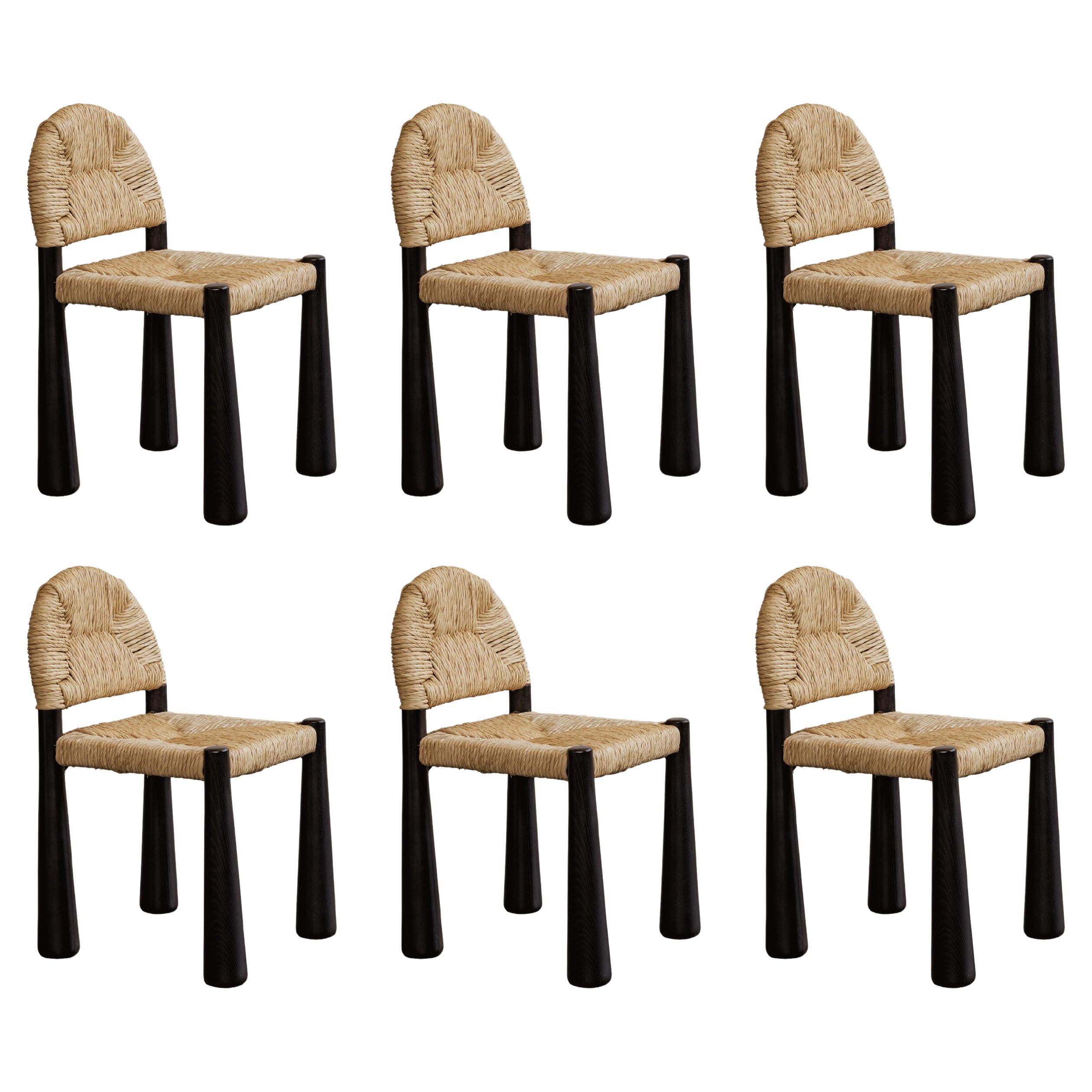 Alessandro Becchi “Toscanolla” Chairs for Giovannetti, Black, 1970, Set of 6
