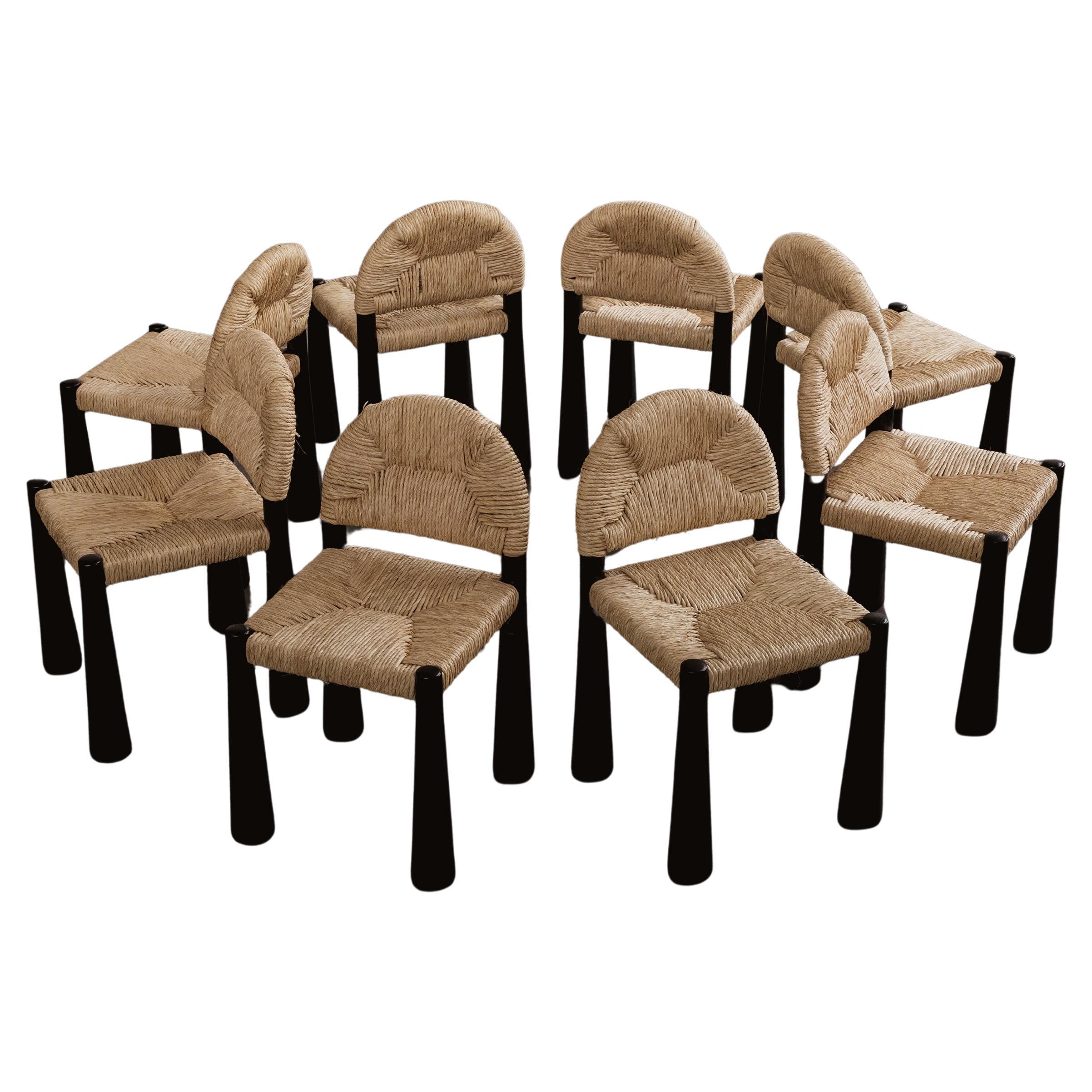 Chaises Alessandro Becchi "Toscanolla" pour Giovannetti, noires, 1970, ensemble de 8 pièces